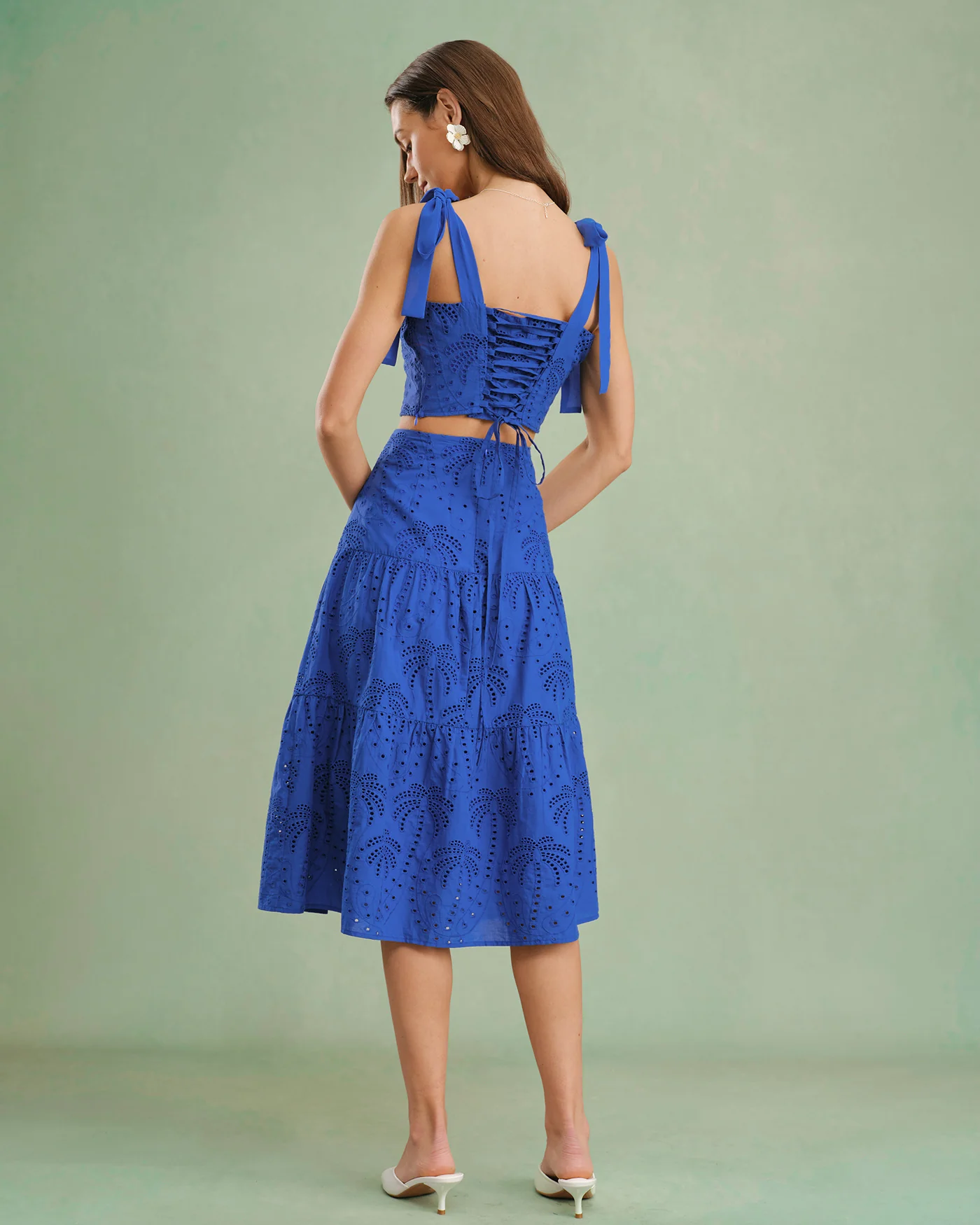 Blue Sweetheart Neck Embroidery Cami Top - Image 5
