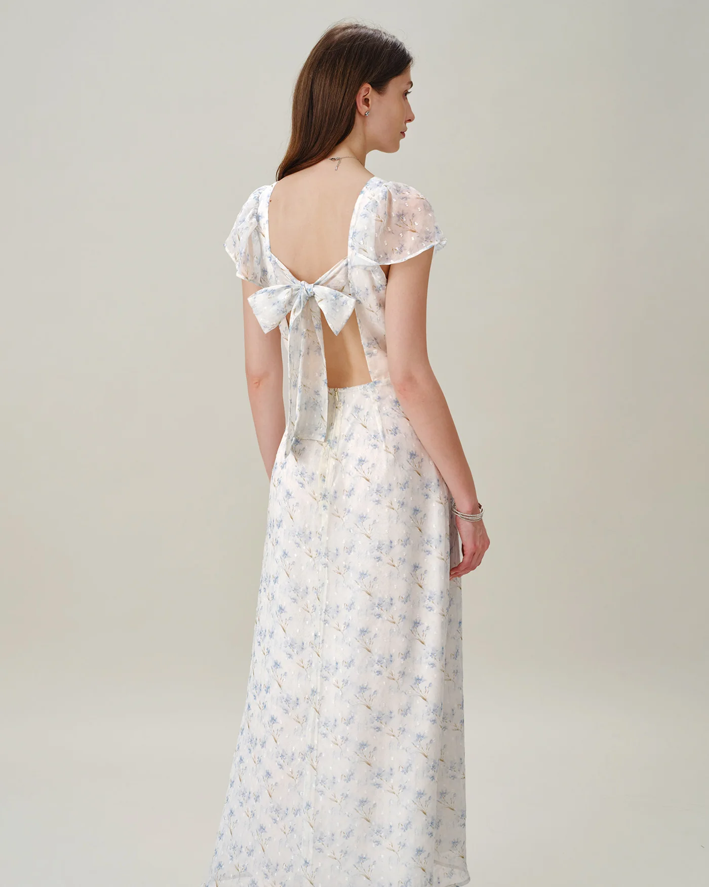 Blue Sweetheart Neck Floral Slit Maxi Dress - Image 7