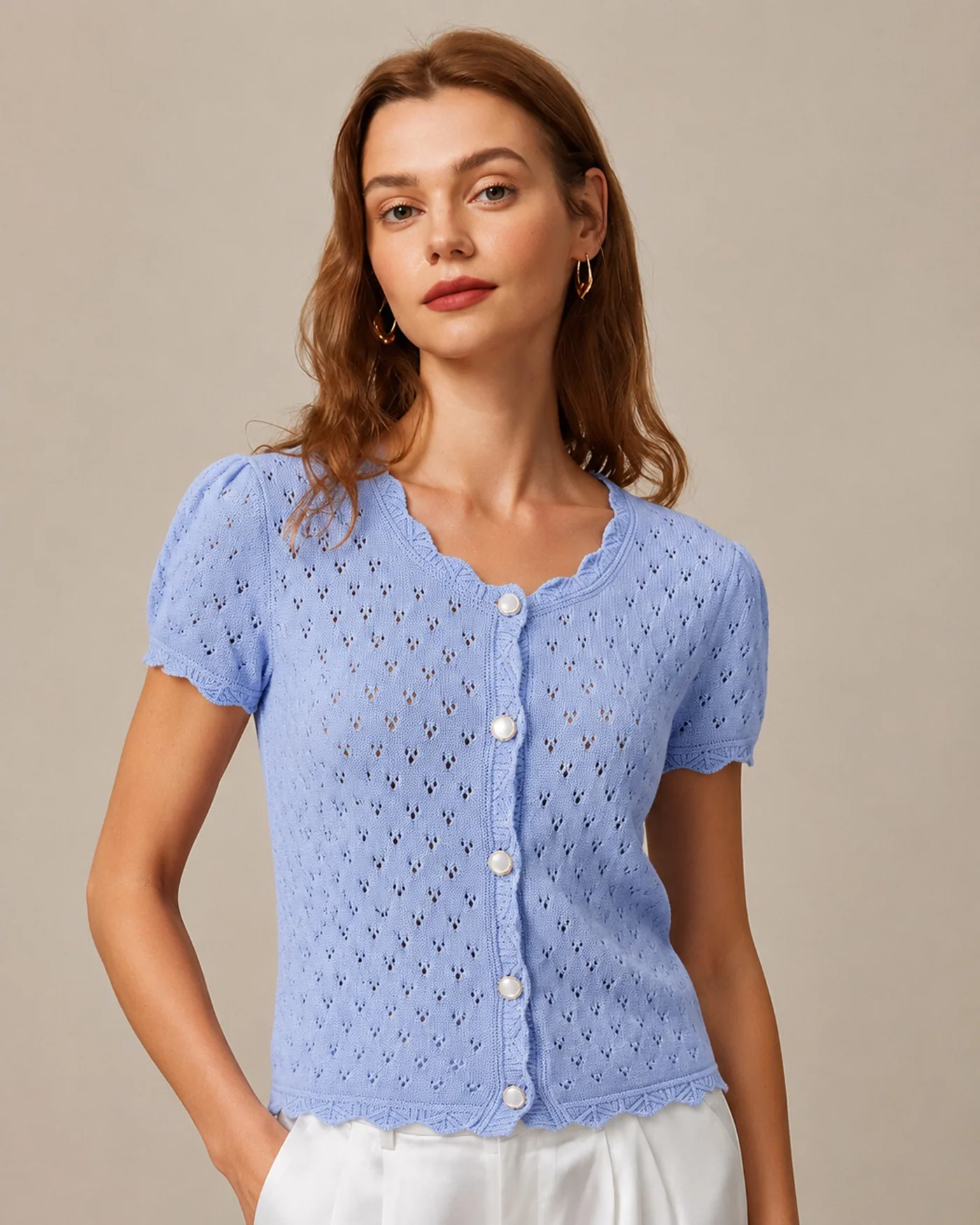 Blue Textured Button Knit Cardigan