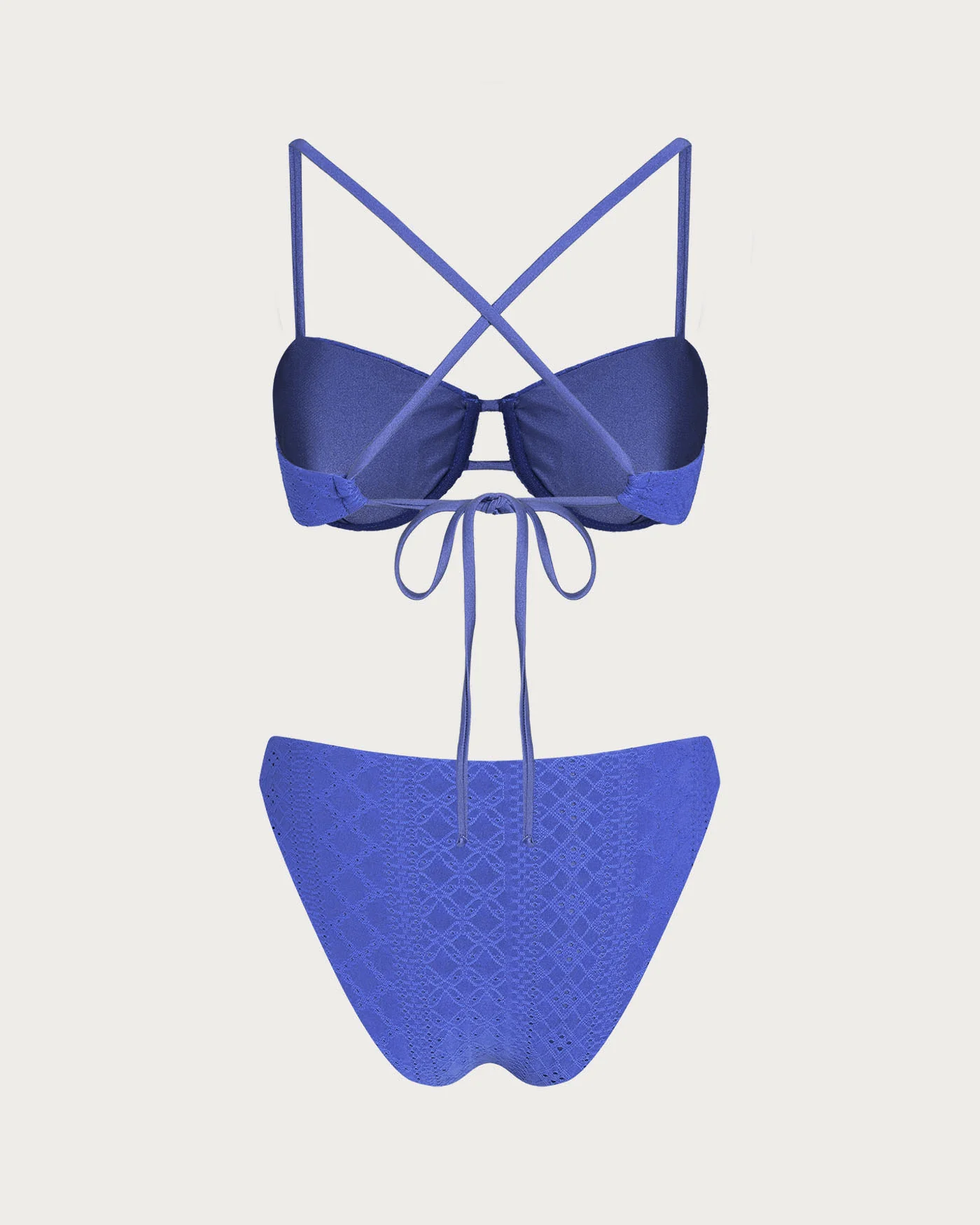 Blue Textured Drawstring Underwire Bikini Set - Image 4