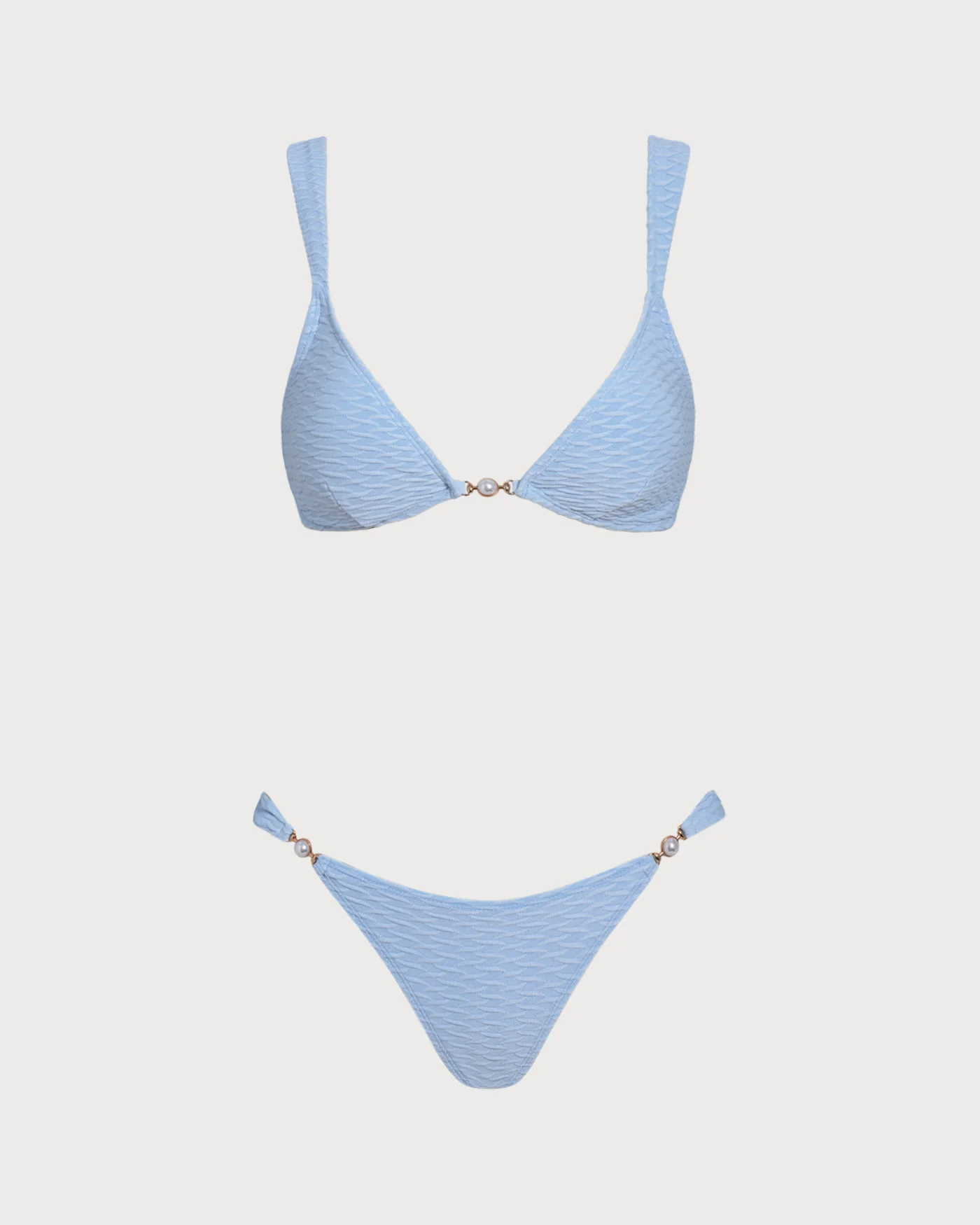 Blue Textured Triangle Bikini Set - Image 2