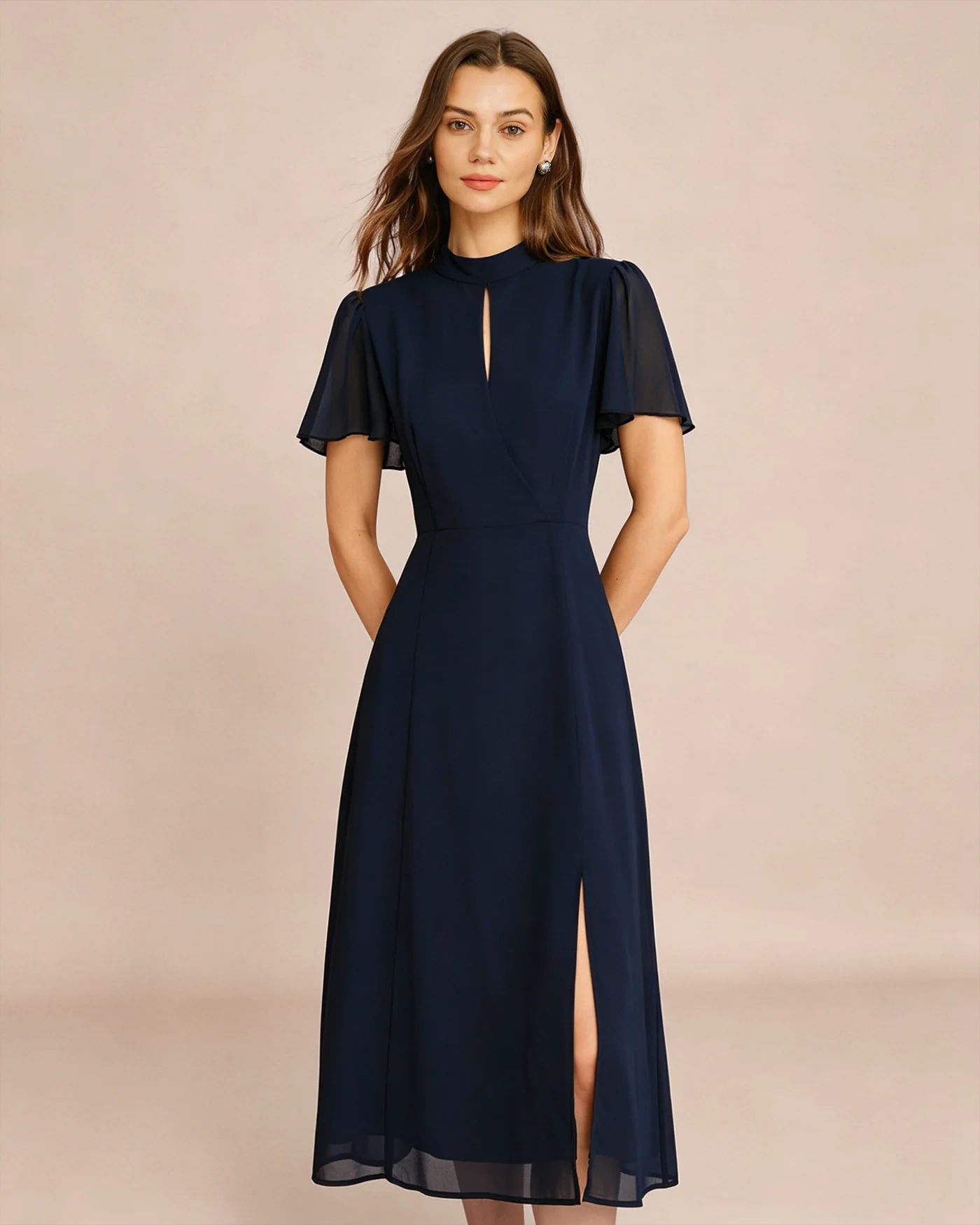 Blue Turtle Butterfly Sleeve Midi Dress - Image 2