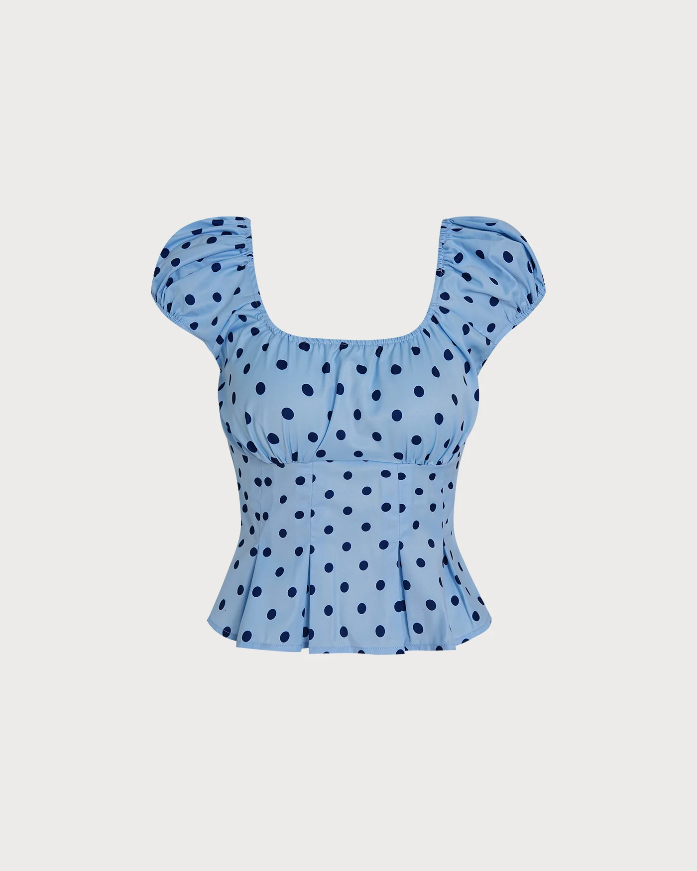 Blue U Neck Polka Dot Tee - Image 7