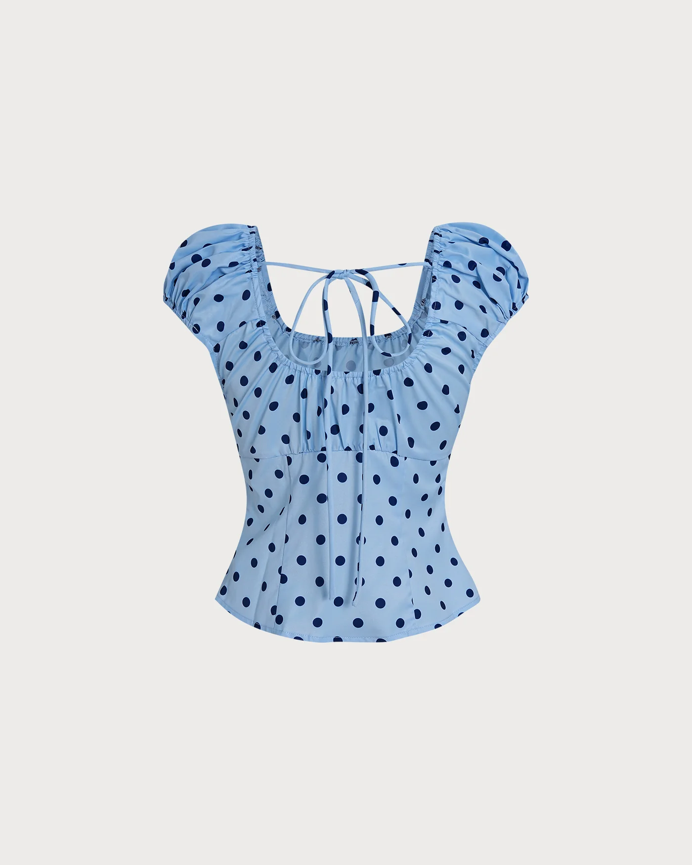 Blue U Neck Polka Dot Tee - Image 8
