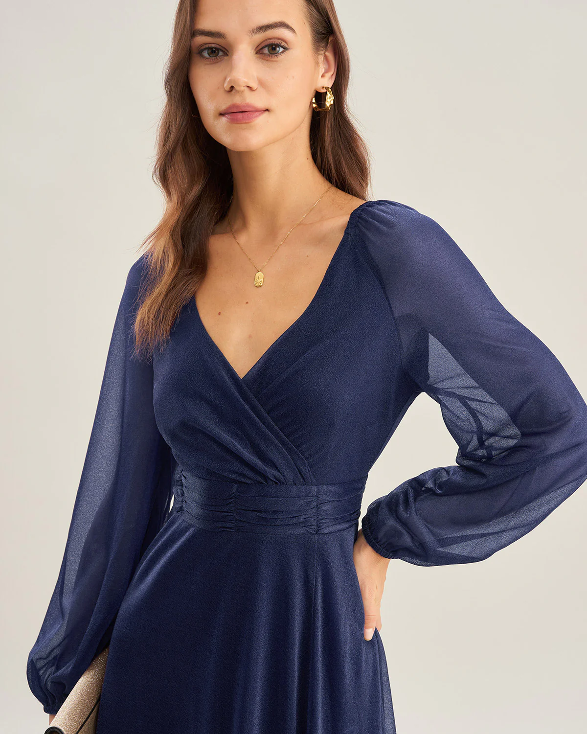 Blue V Neck A-Line Maxi Dress - Image 2