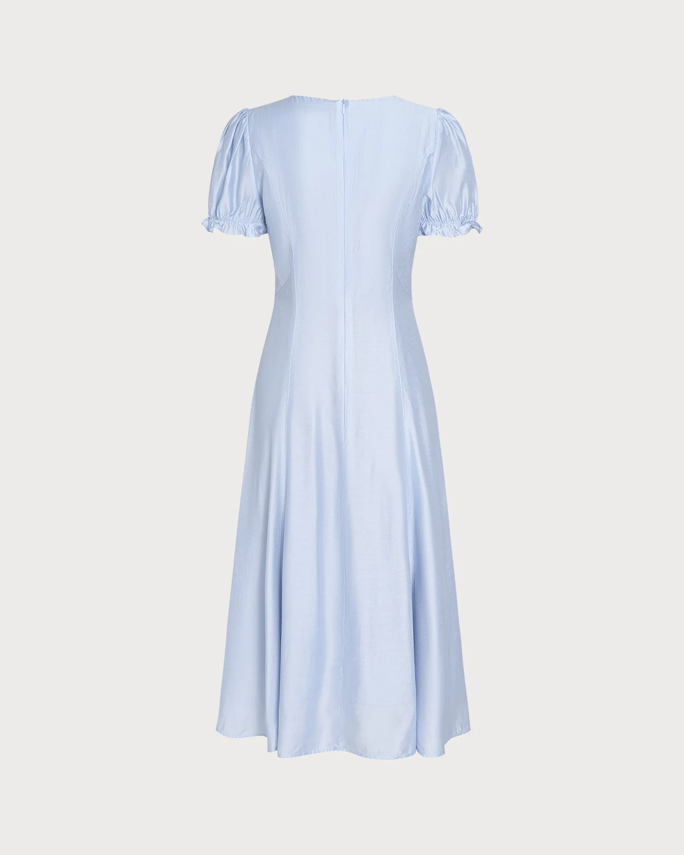 Blue V Neck Sheer Zipper Midi Dress - Image 7