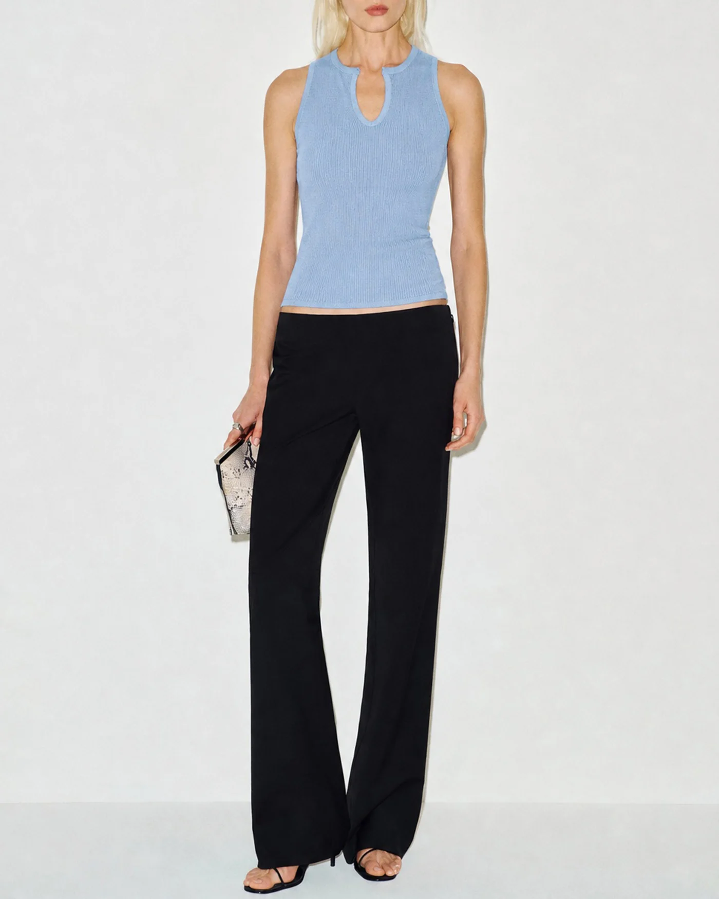 Blue V Neck Textured Knit Tank Top - Image 2