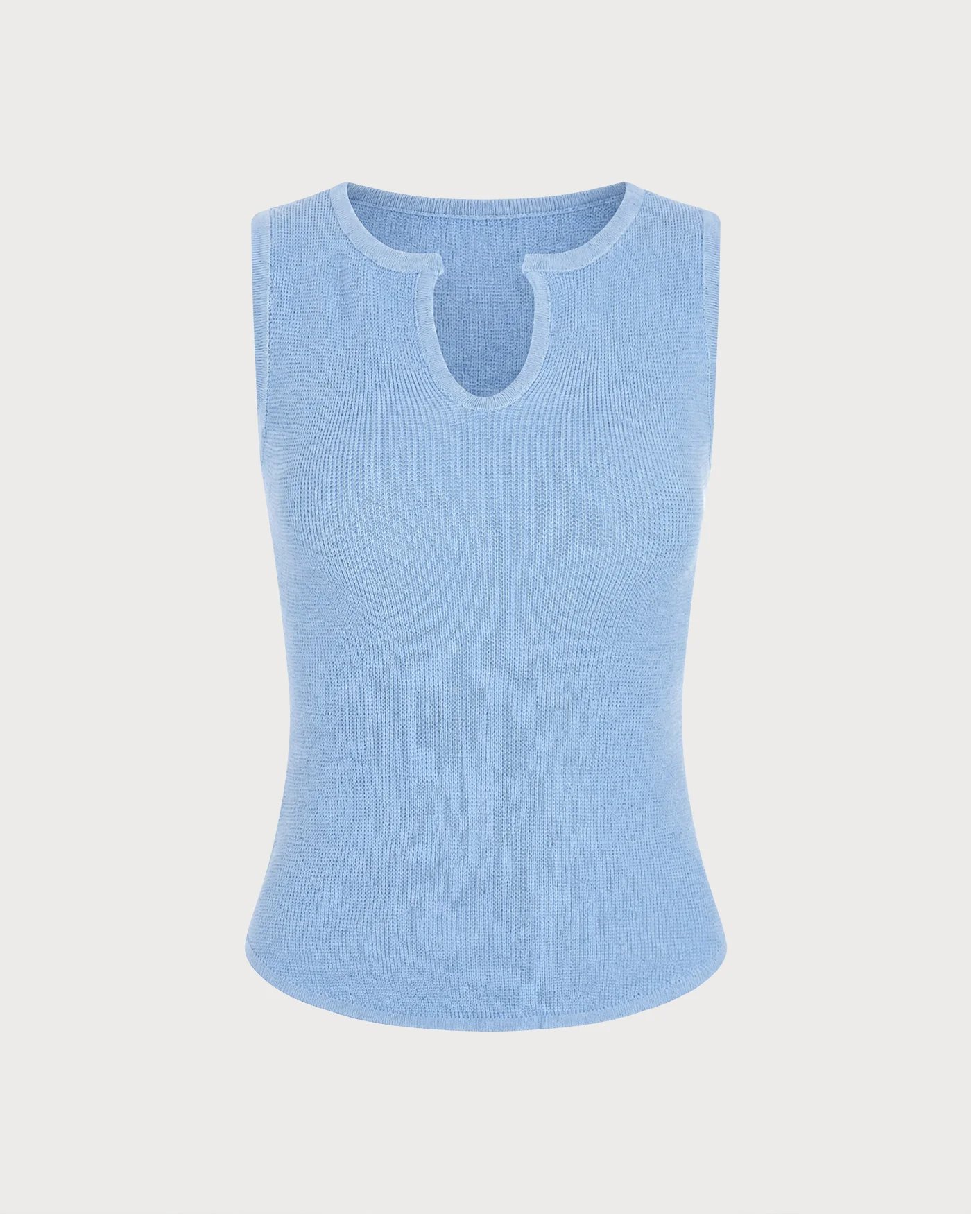 Blue V Neck Textured Knit Tank Top - Image 6