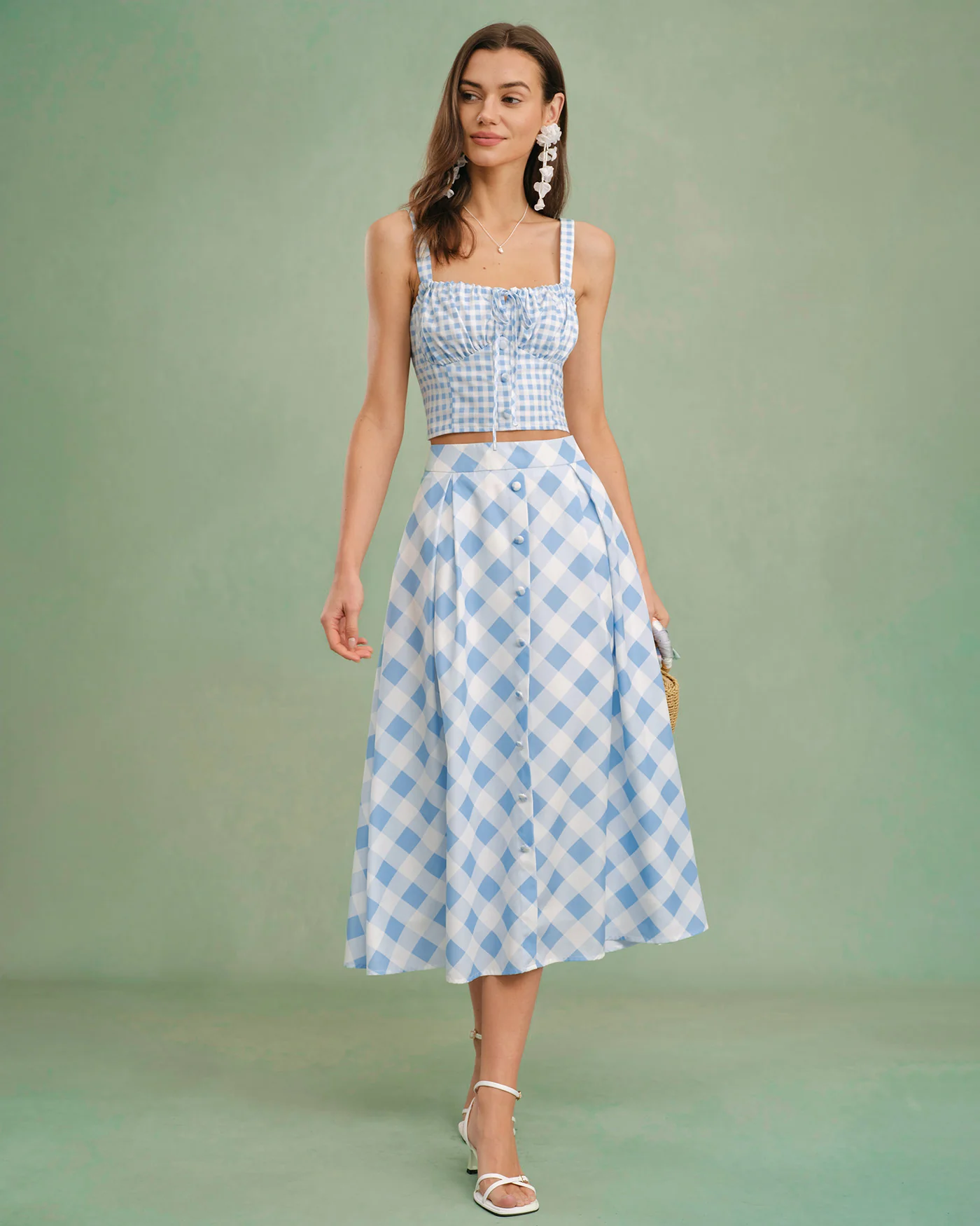 Blue X Cross Tie Plaid Cami Top - Image 8