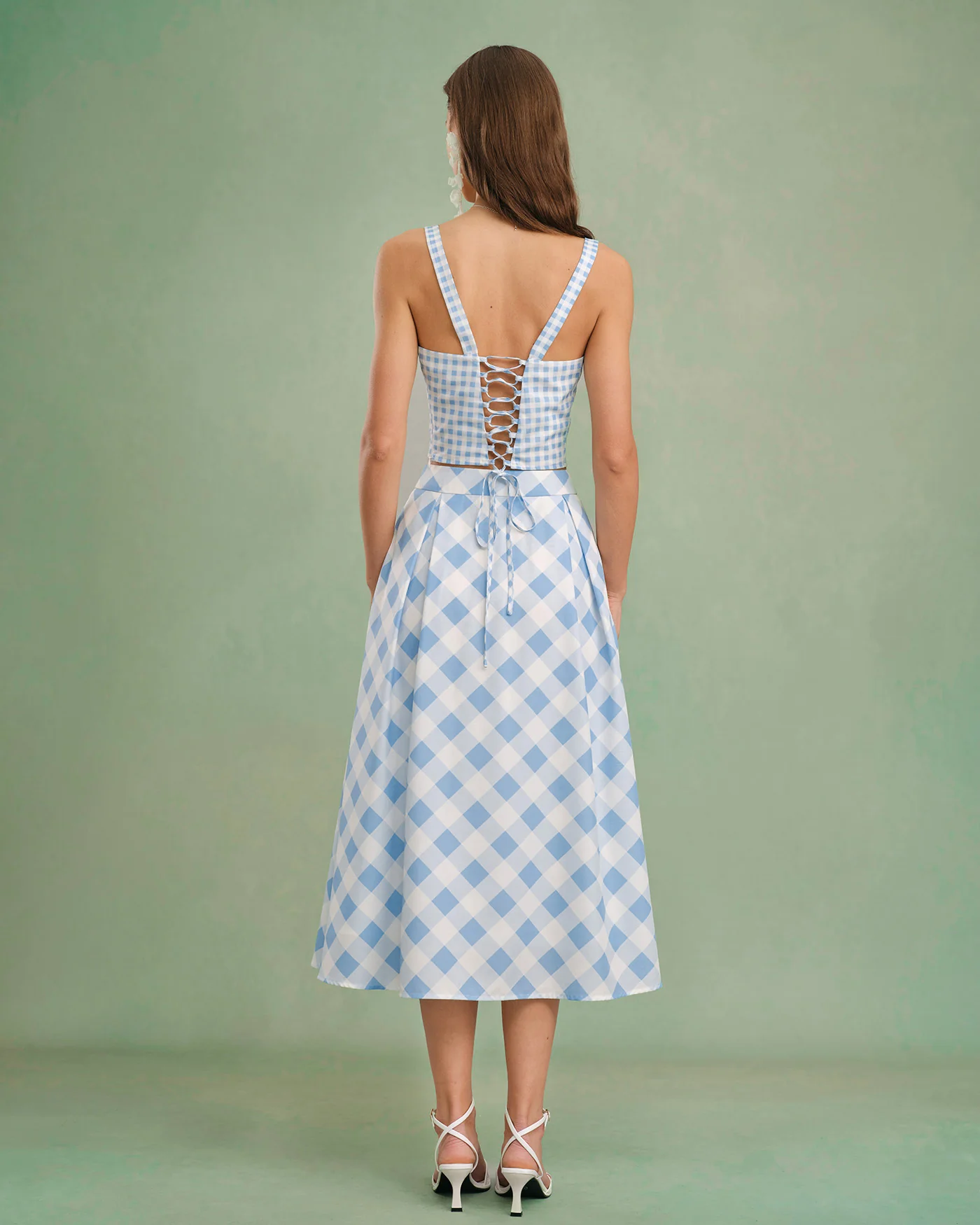 Blue X Cross Tie Plaid Cami Top - Image 9