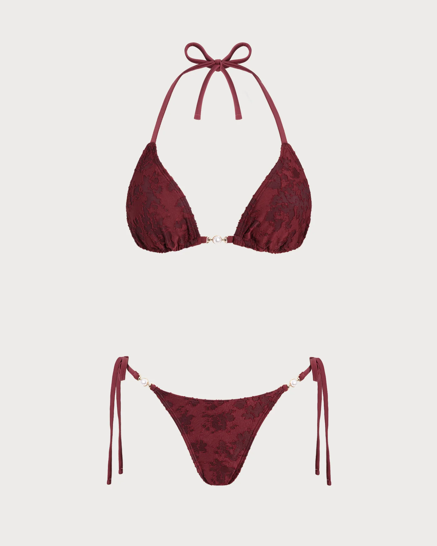 Brick Red Halter Textured Bikini Set - Image 2