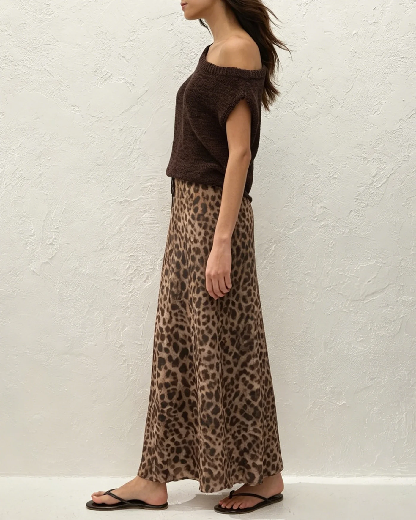 Brown Animal Print Mesh Maxi Skirt - Image 2