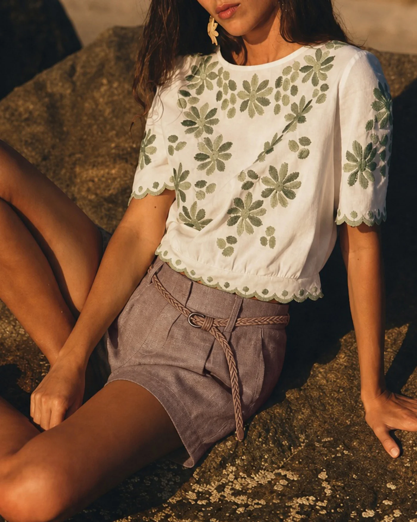Brown Button Belt Pockets Shorts - Image 3