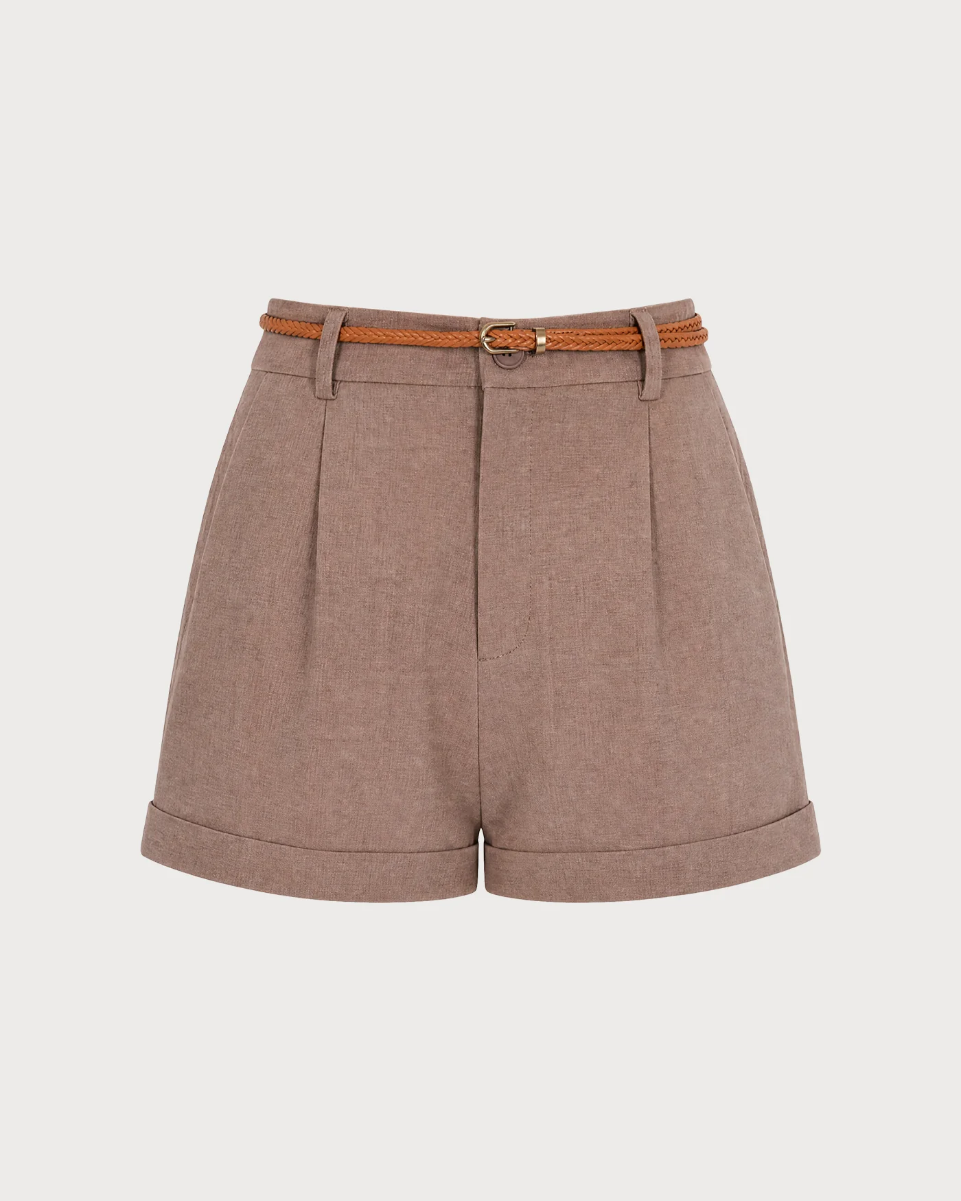 Brown Button Belt Pockets Shorts - Image 4
