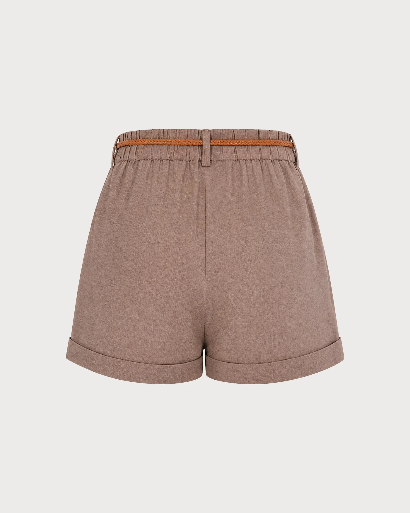 Brown Button Belt Pockets Shorts - Image 5