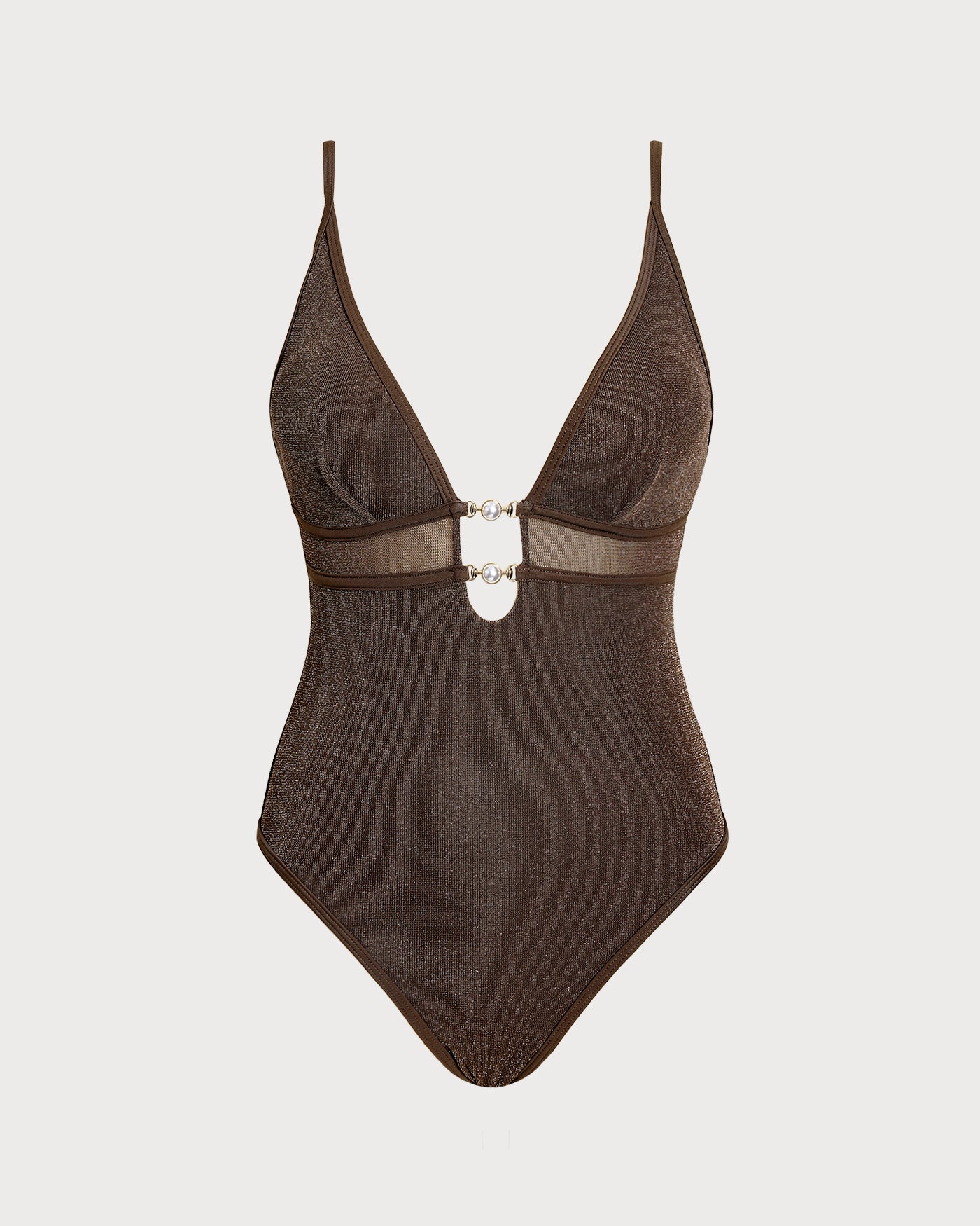 Brown V Neck Sequins Bralette One Piece - Image 3