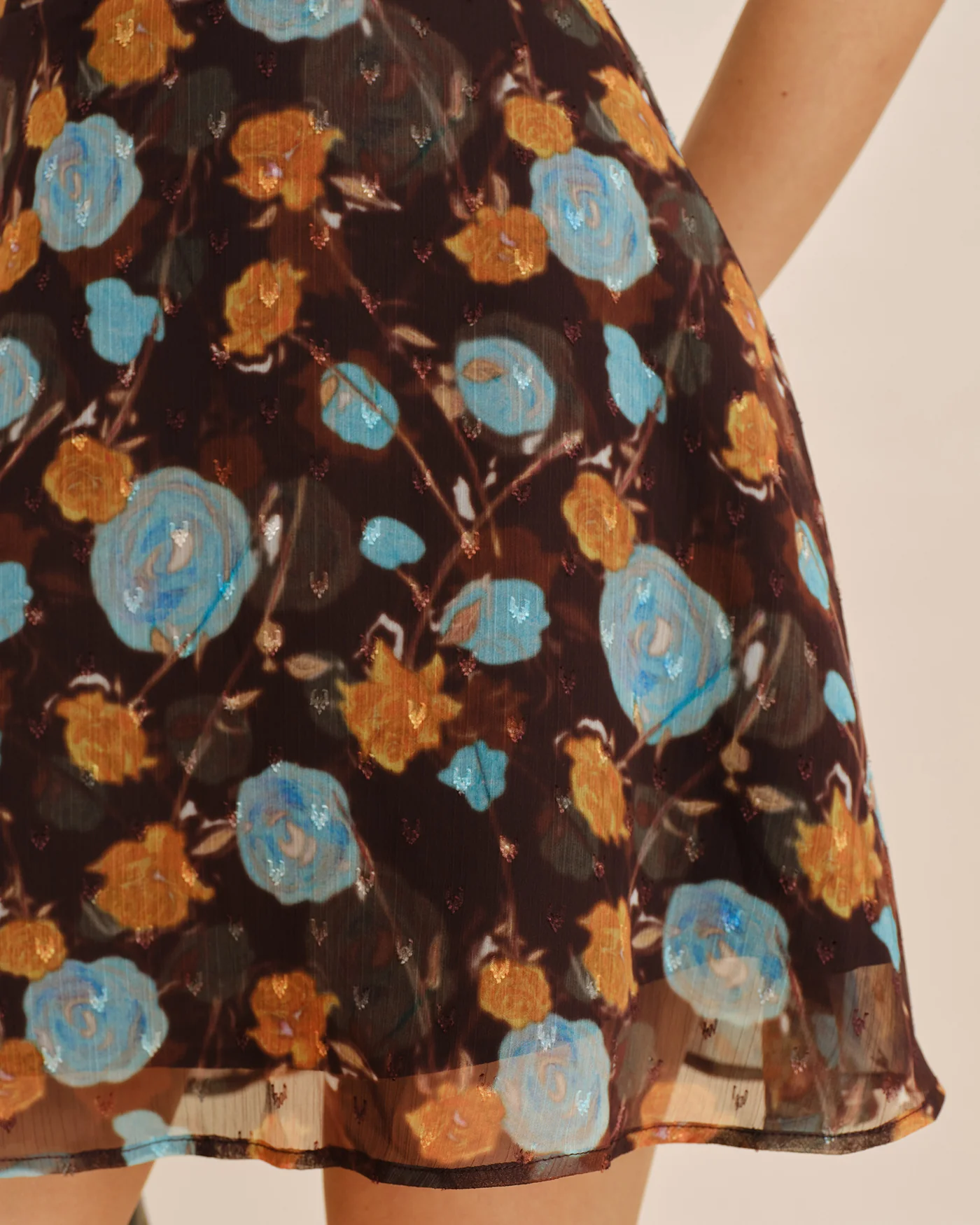 Coffee Boat Neck Floral Mini Dress - Image 3