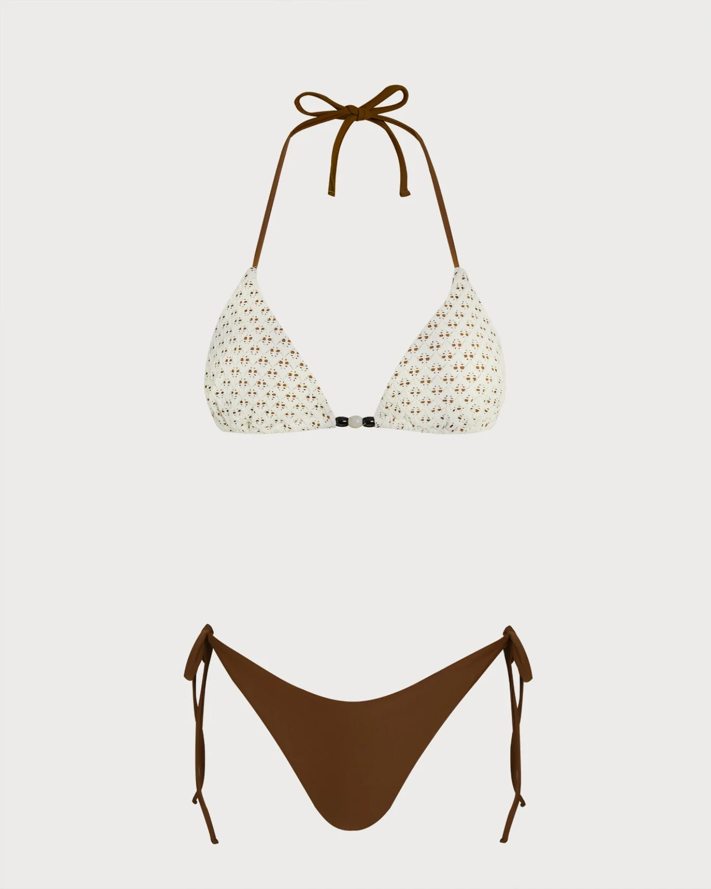 Coffee Halter Textured Drawstring Bikini Set - Image 4