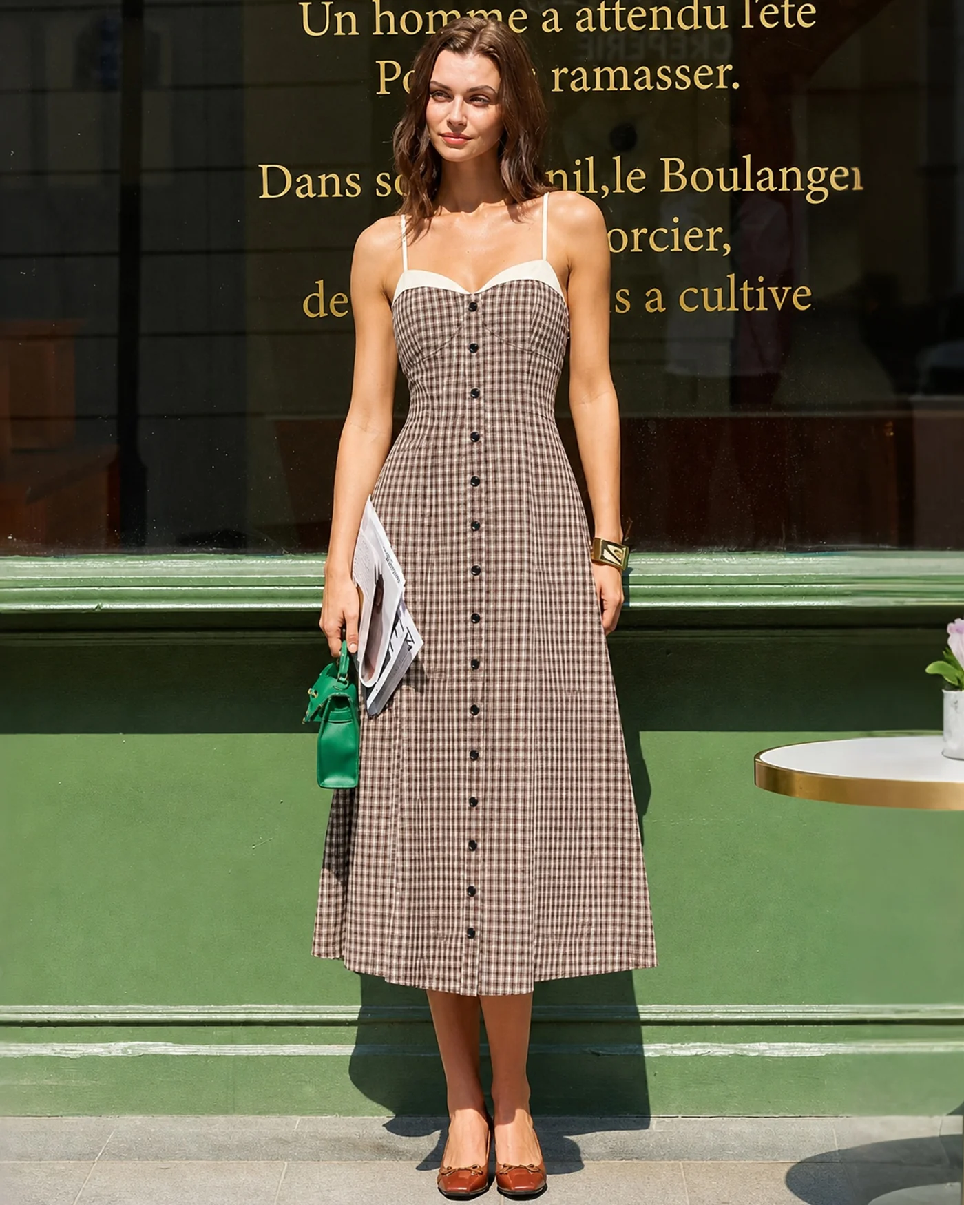 Coffee Plaid Slip Midi Dress - Image 2