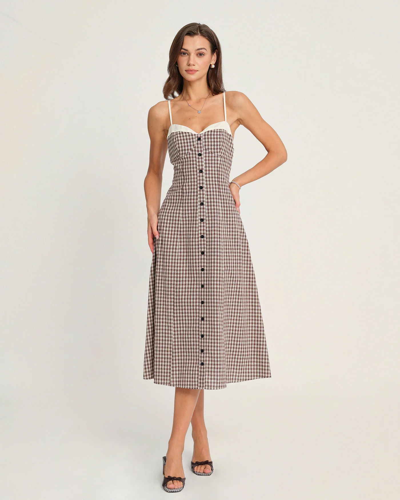 Coffee Plaid Slip Midi Dress - Image 3