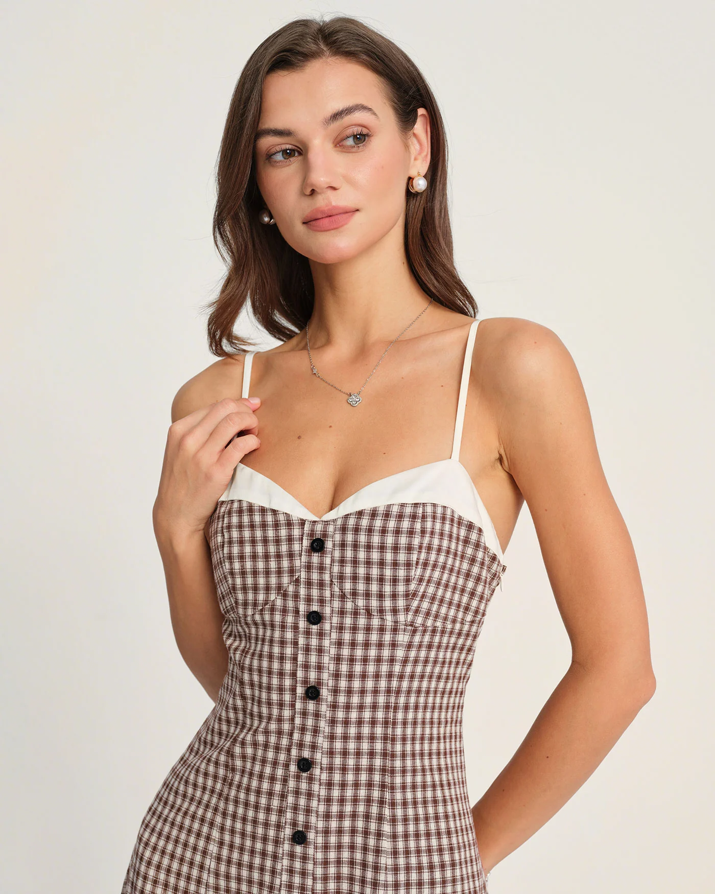 Coffee Plaid Slip Midi Dress - Image 4