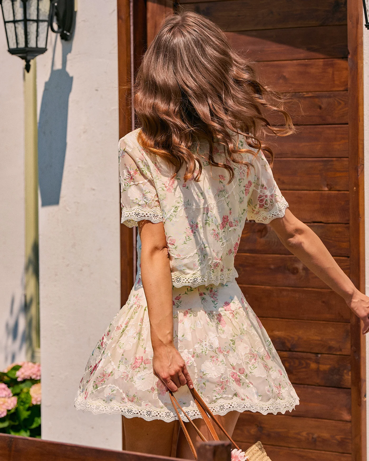 Floral Collar Lace Pockets Blouse - Image 5