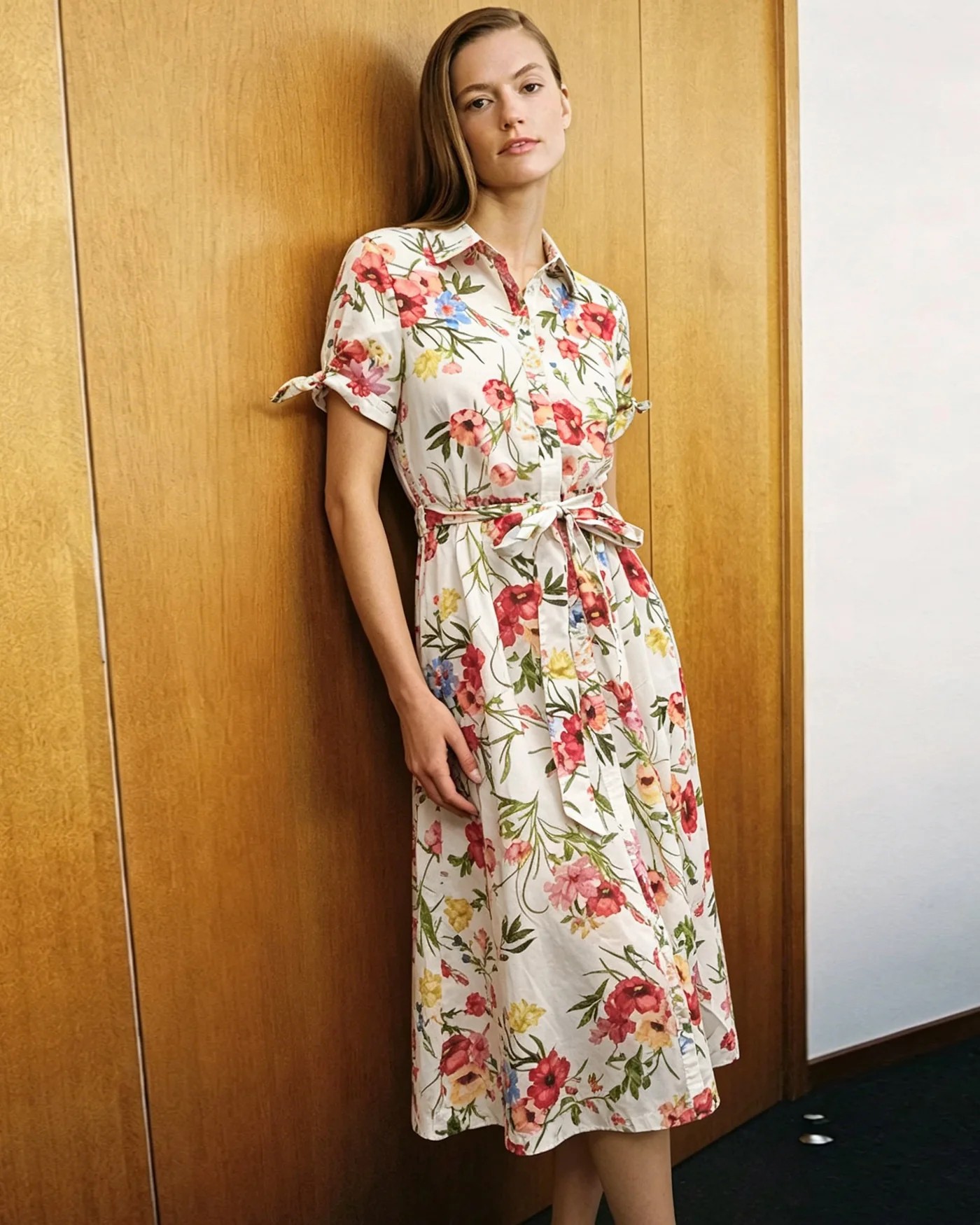 Floral Collar Tie Midi Dress - Image 2
