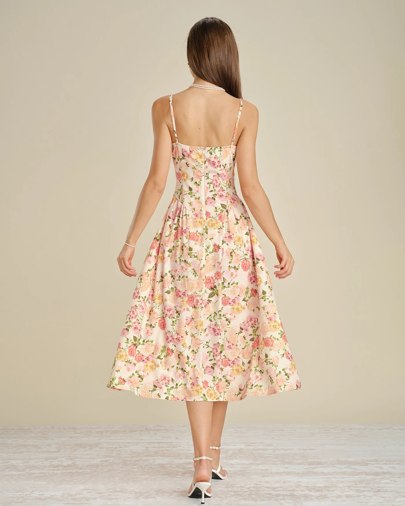 Floral Ruched Slip A-Line Midi Dress - Image 6