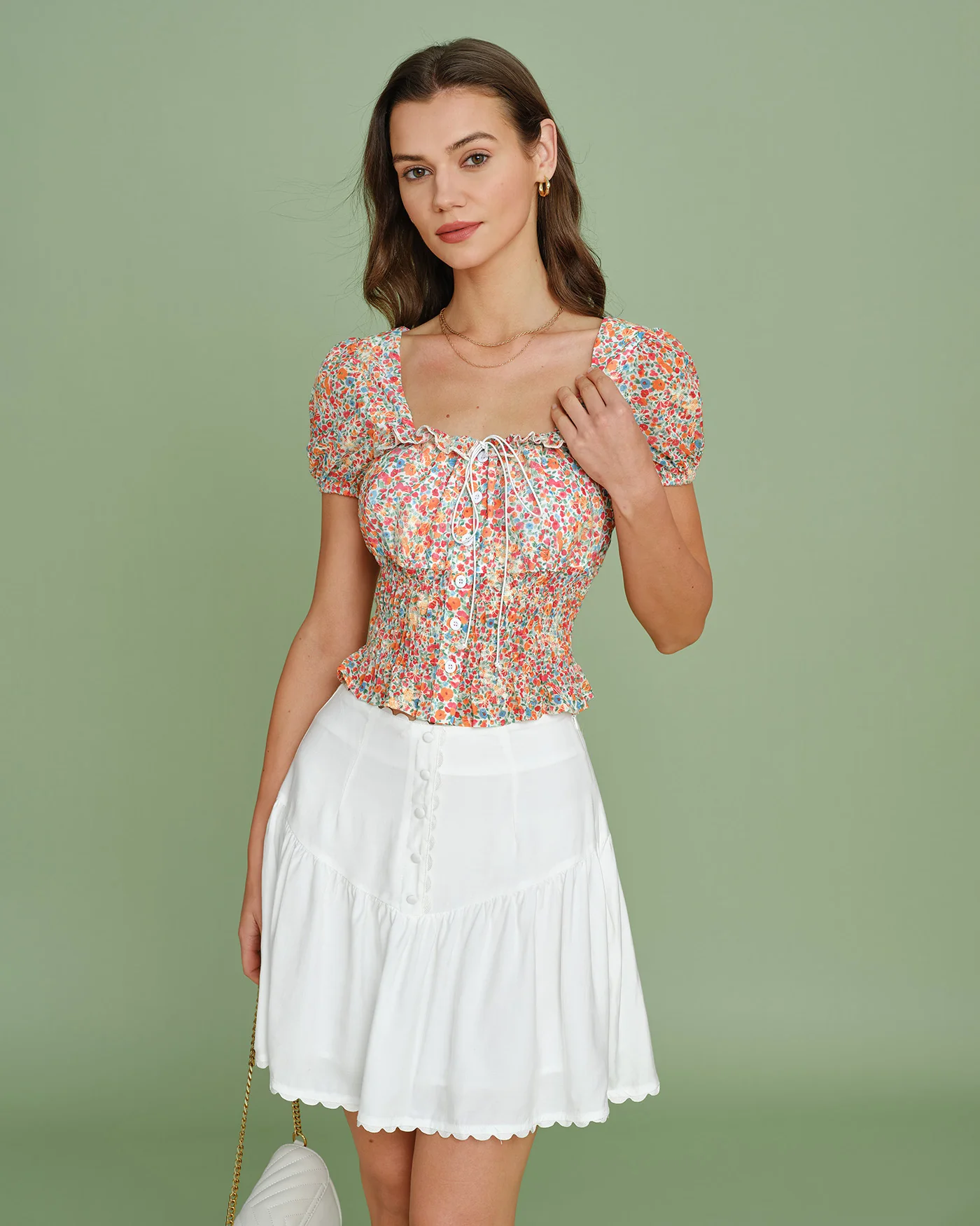 Floral Square Neck Puffed Sleeve Blouse - Image 4