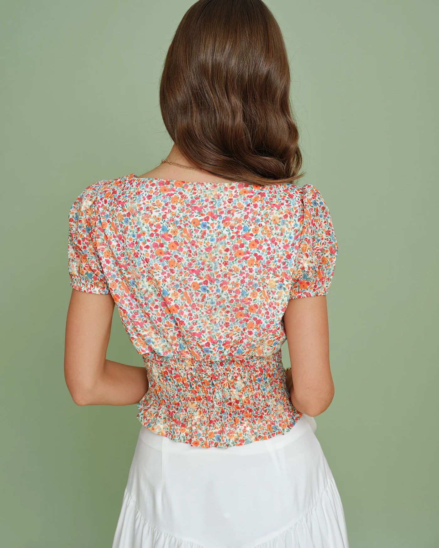 Floral Square Neck Puffed Sleeve Blouse - Image 6