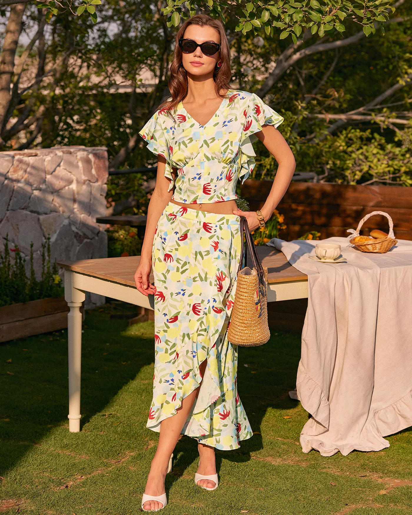 Floral V Neck Ruffle Tee - Image 7