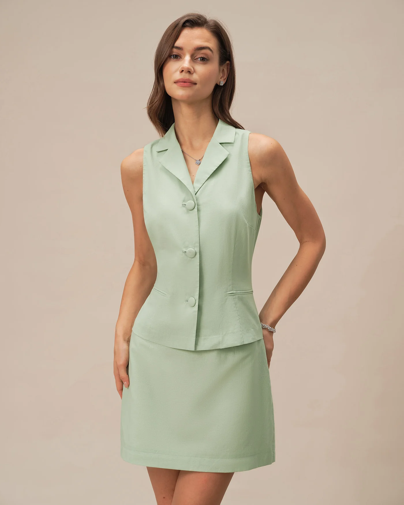 Green Collar Single Breasted Vest - Image 6