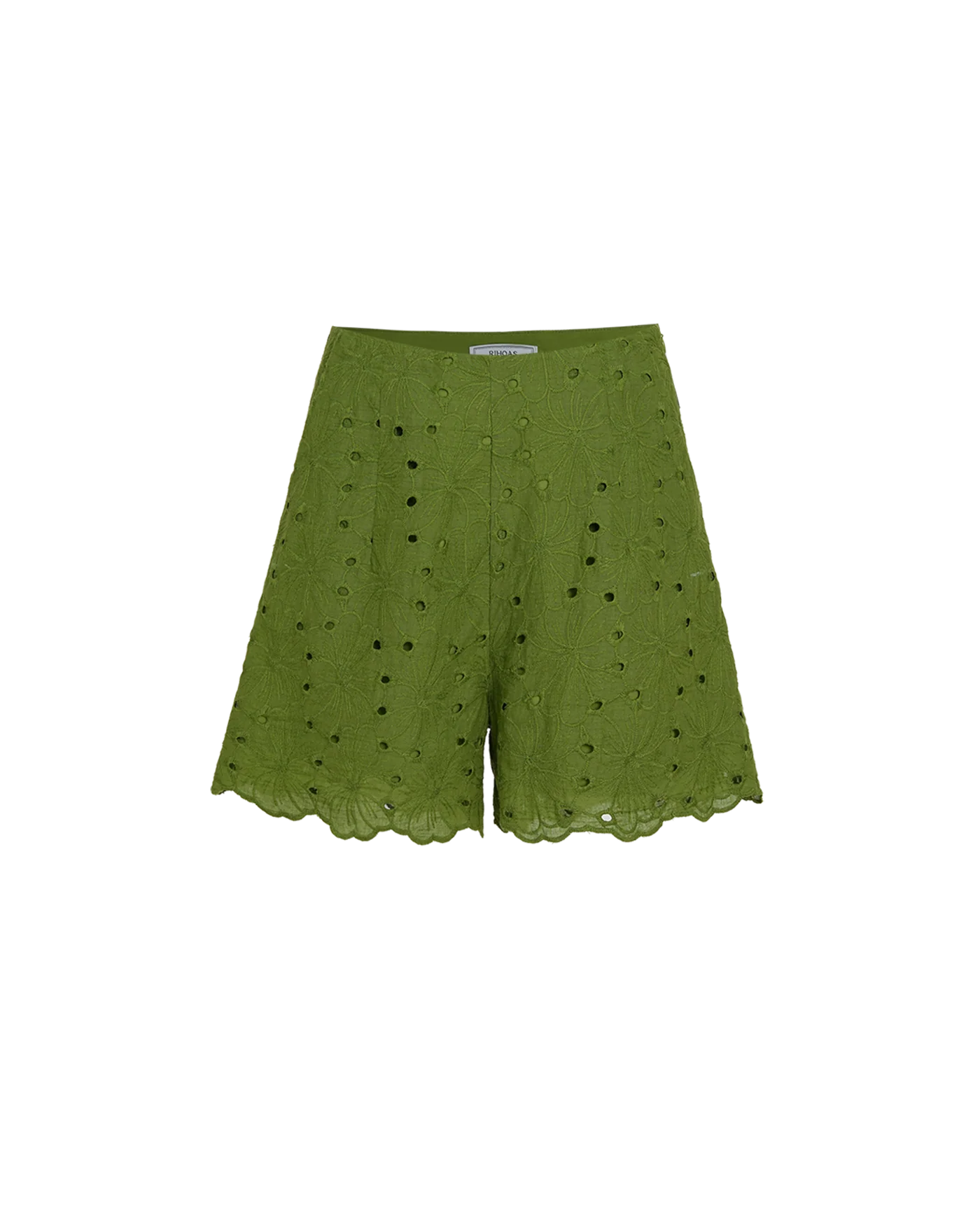 Green Cut Out Embroidery Pockets Shorts - Image 10
