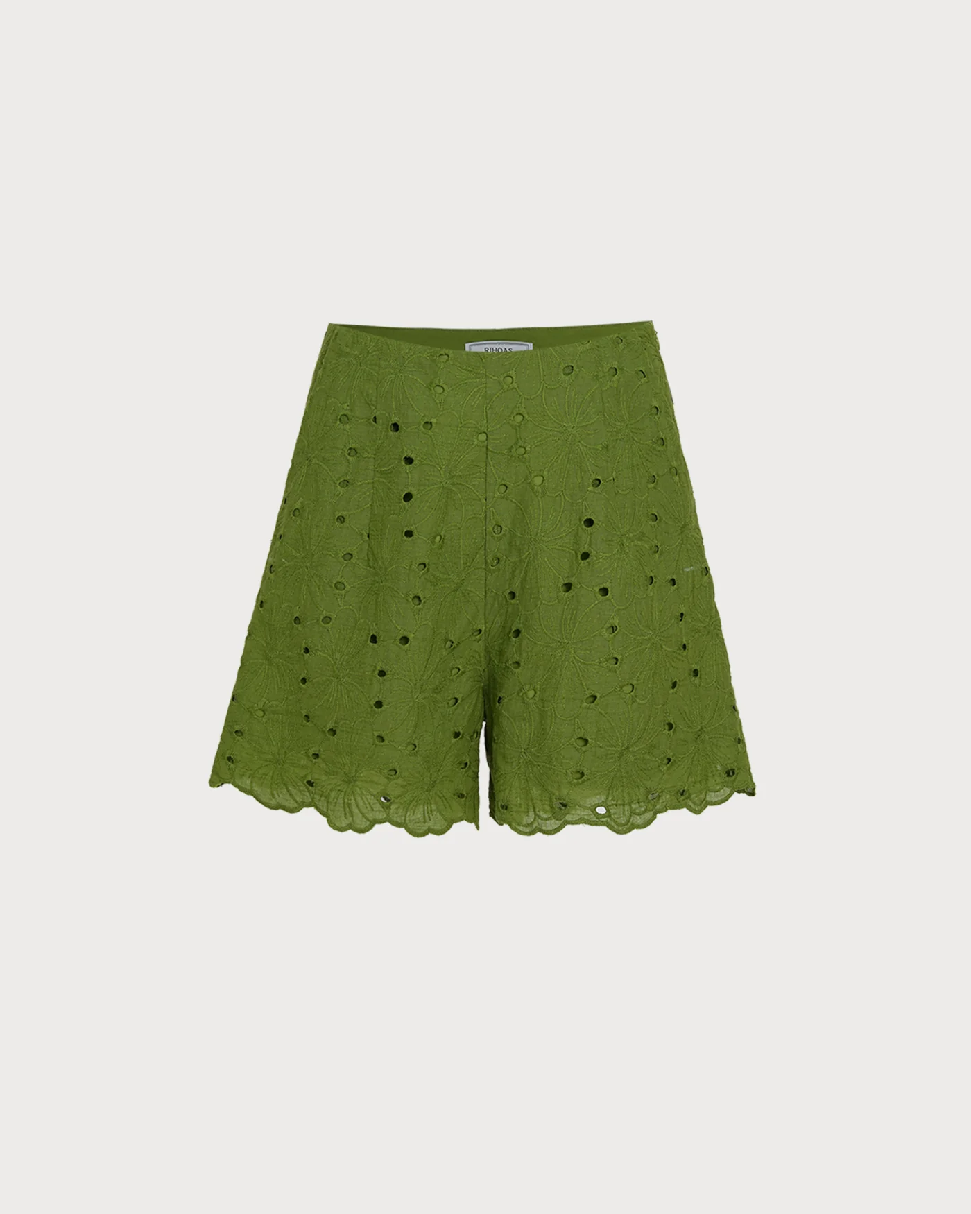 Green Cut Out Embroidery Pockets Shorts - Image 7