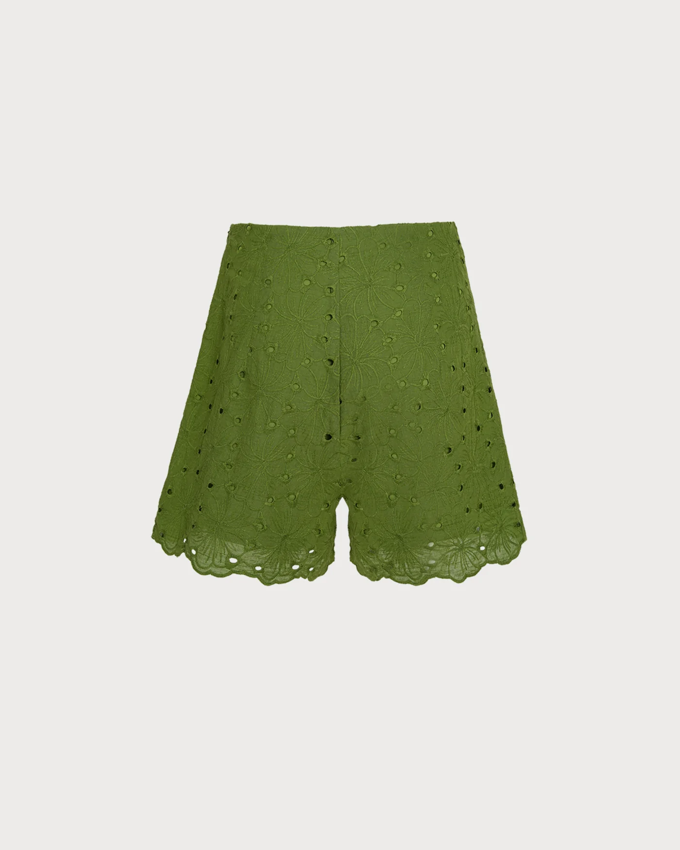 Green Cut Out Embroidery Pockets Shorts - Image 8