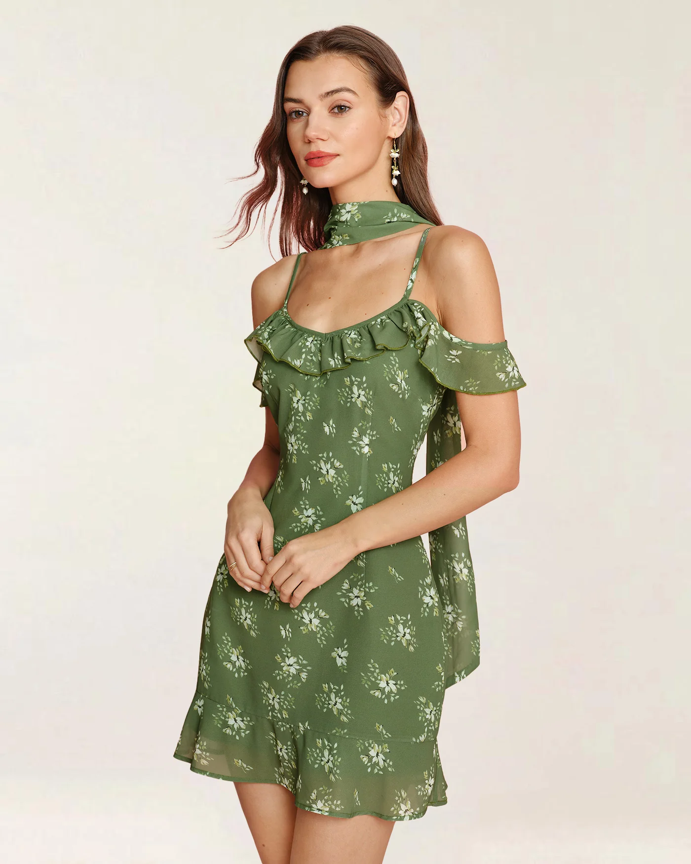 Green Floral Chiffon Slip Mini Dress - Image 5