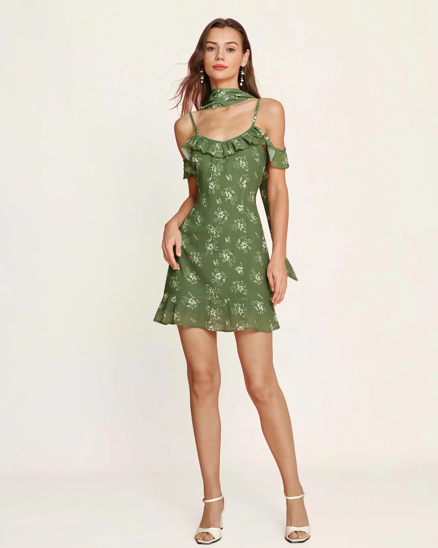 Green Floral Chiffon Slip Mini Dress - Image 6