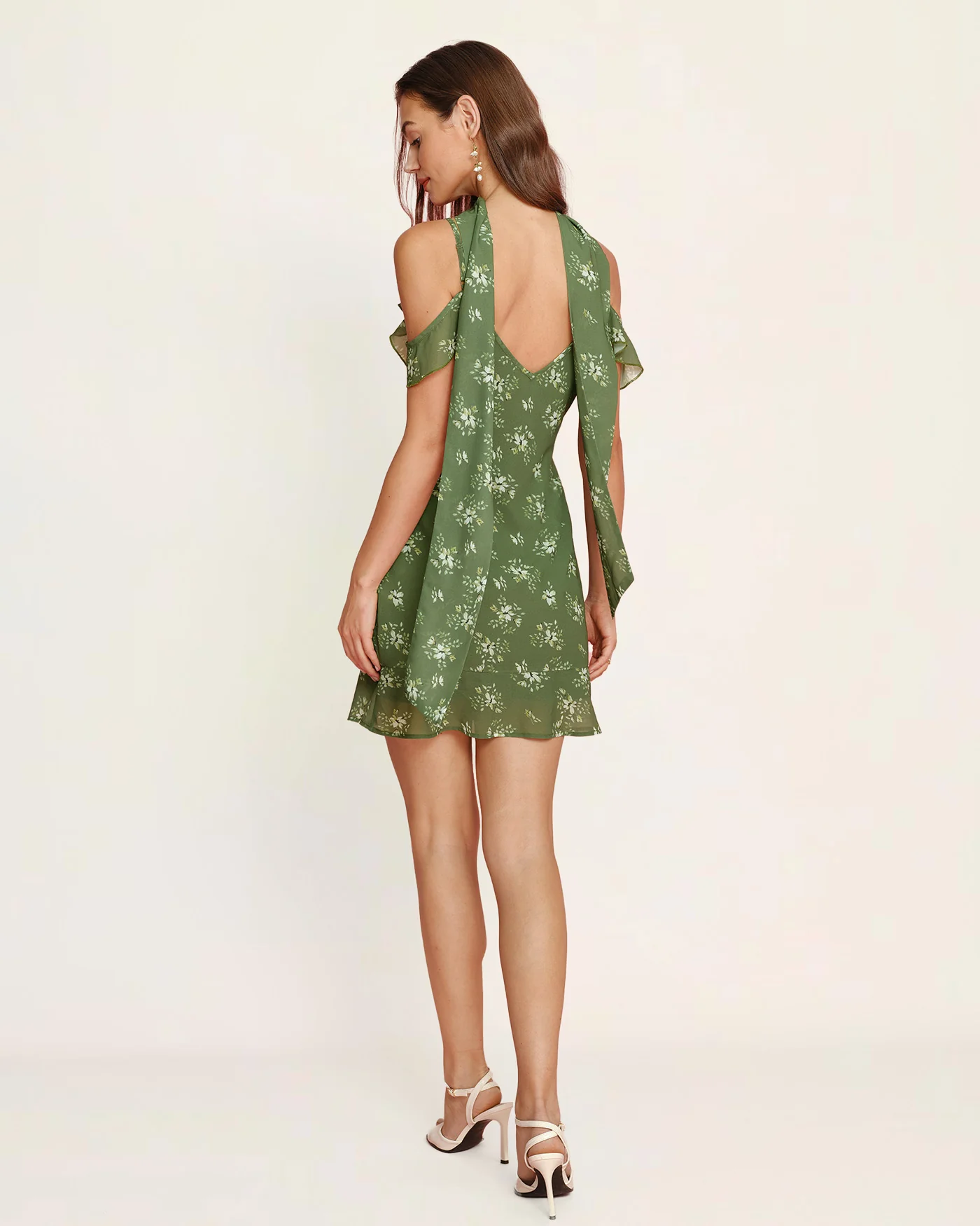Green Floral Chiffon Slip Mini Dress - Image 7
