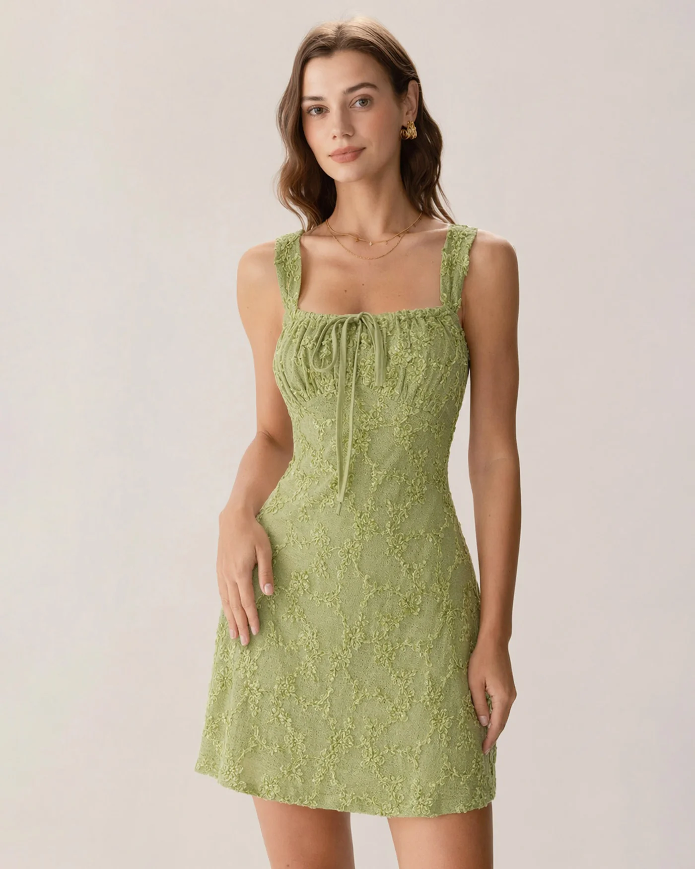 Green Floral Mesh Mini Dress - Image 3