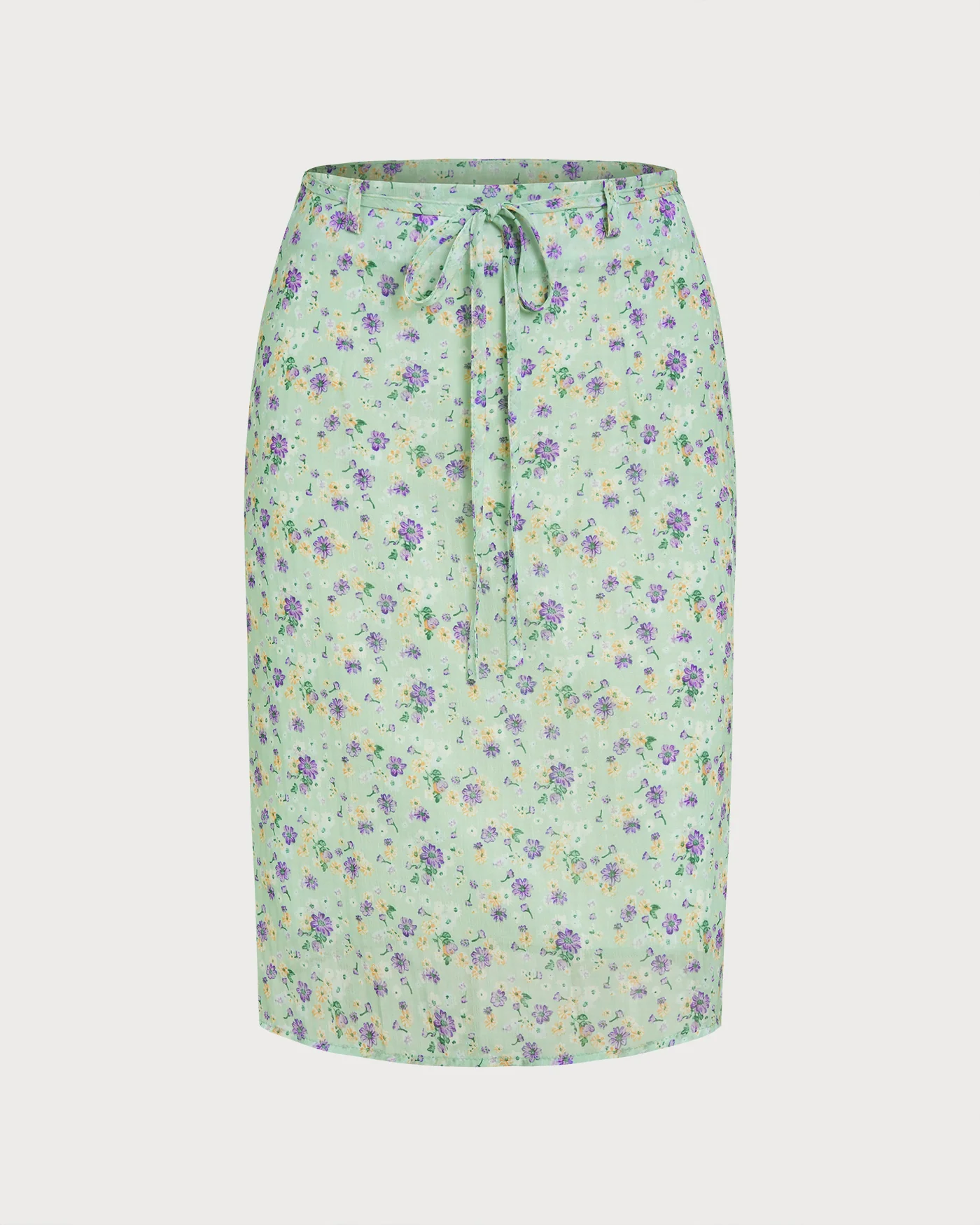 Green Floral Tie Straight Skirt - Image 3