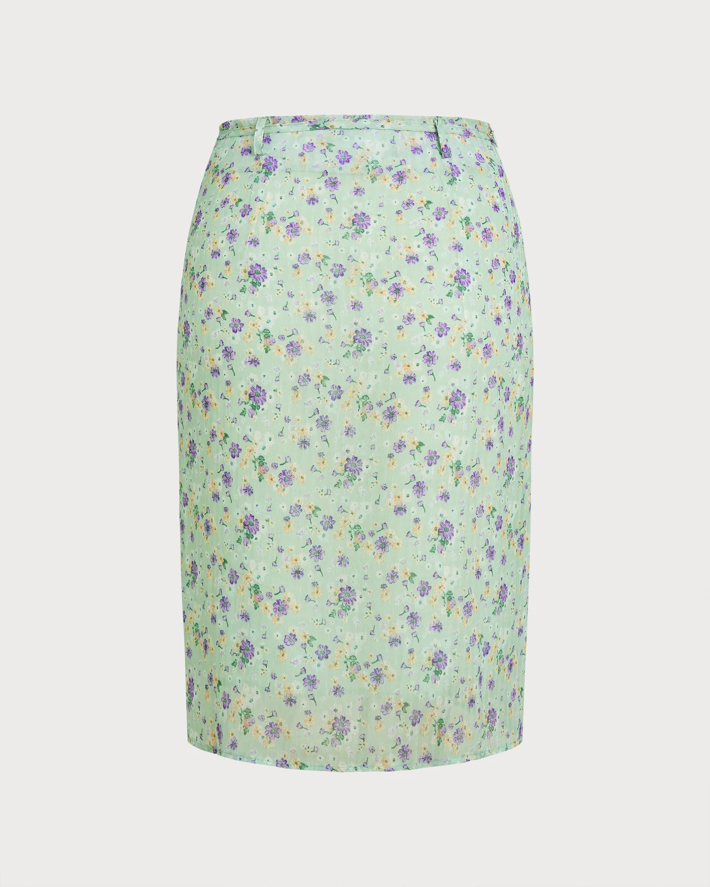 Green Floral Tie Straight Skirt - Image 4