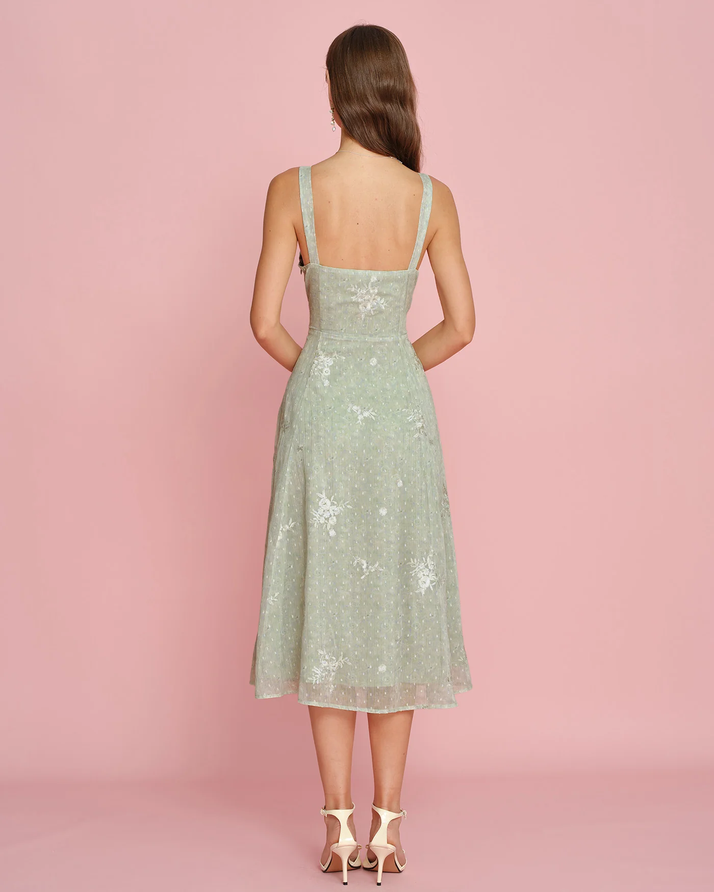 Green Jacquard Slip A-Line Midi Dress - Image 6