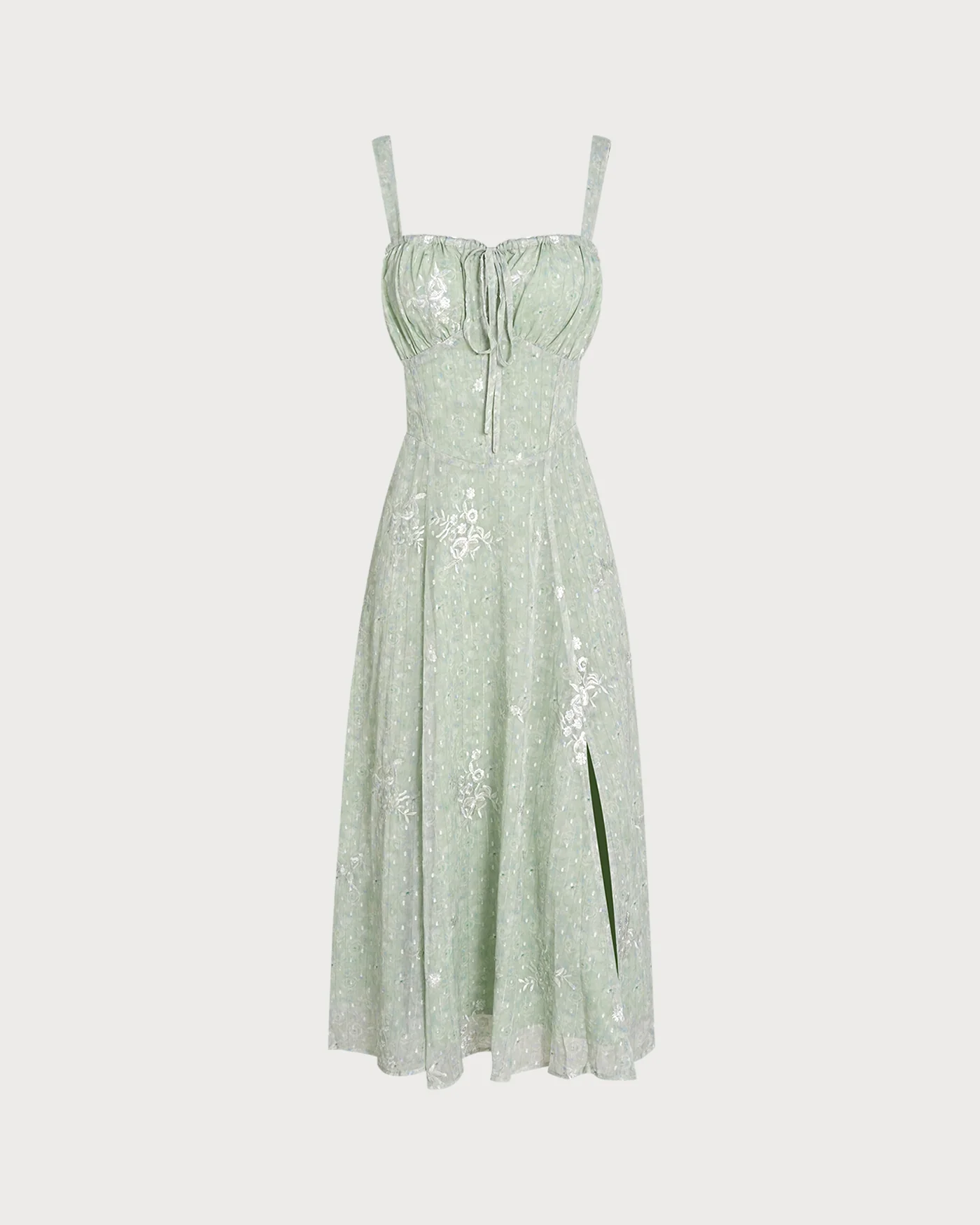 Green Jacquard Slip A-Line Midi Dress - Image 7