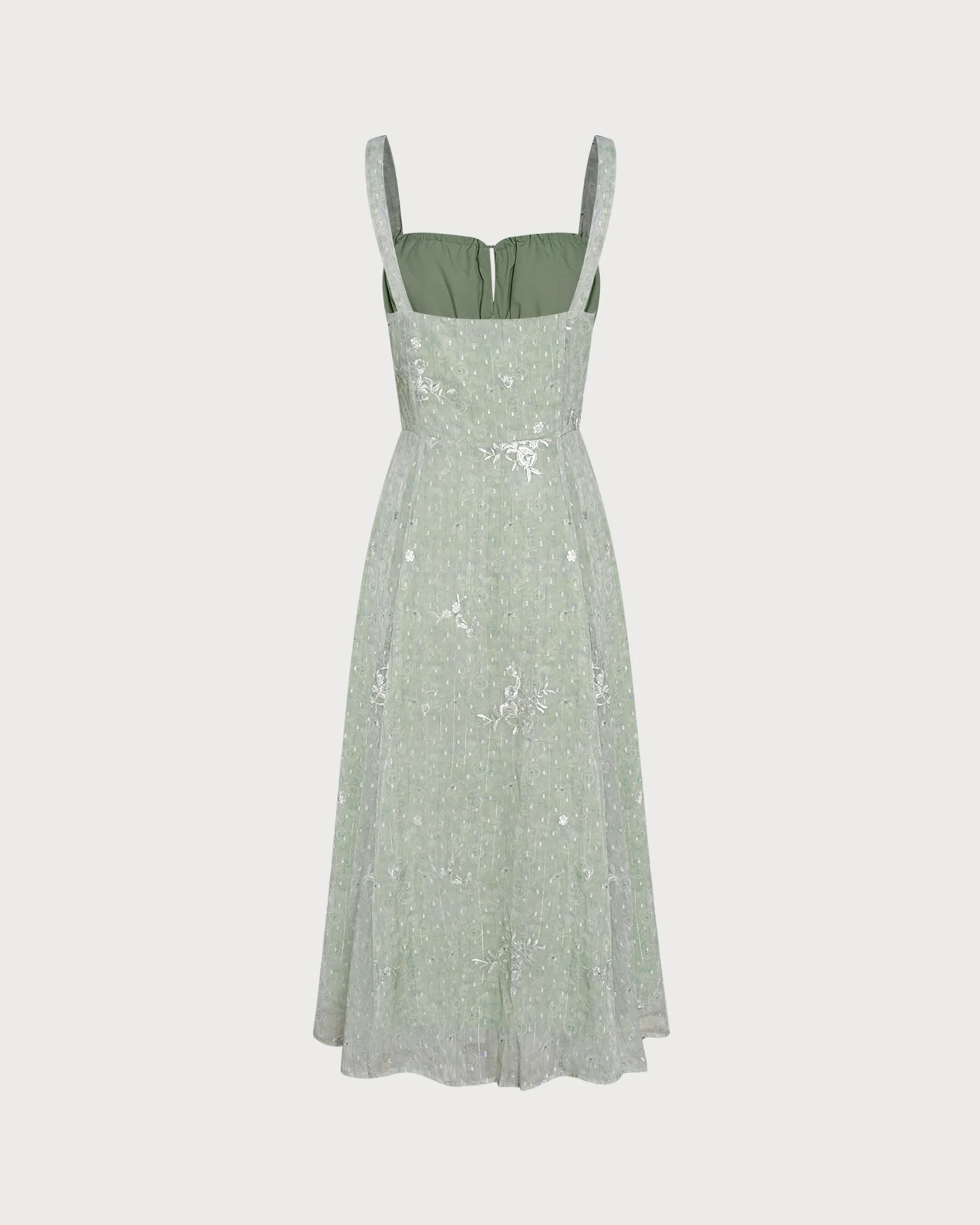 Green Jacquard Slip A-Line Midi Dress - Image 8