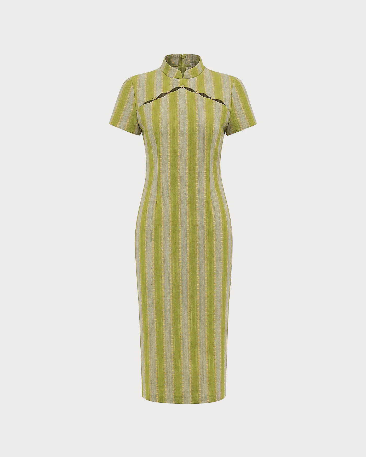 Green Mandarin Collar Tunic Midi Dress - Image 5