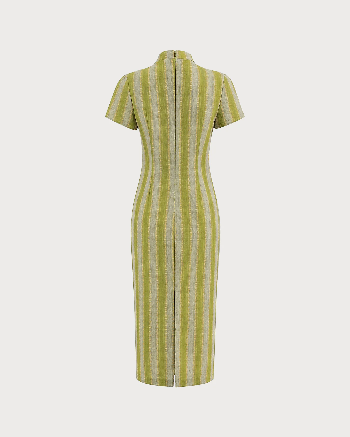 Green Mandarin Collar Tunic Midi Dress - Image 6