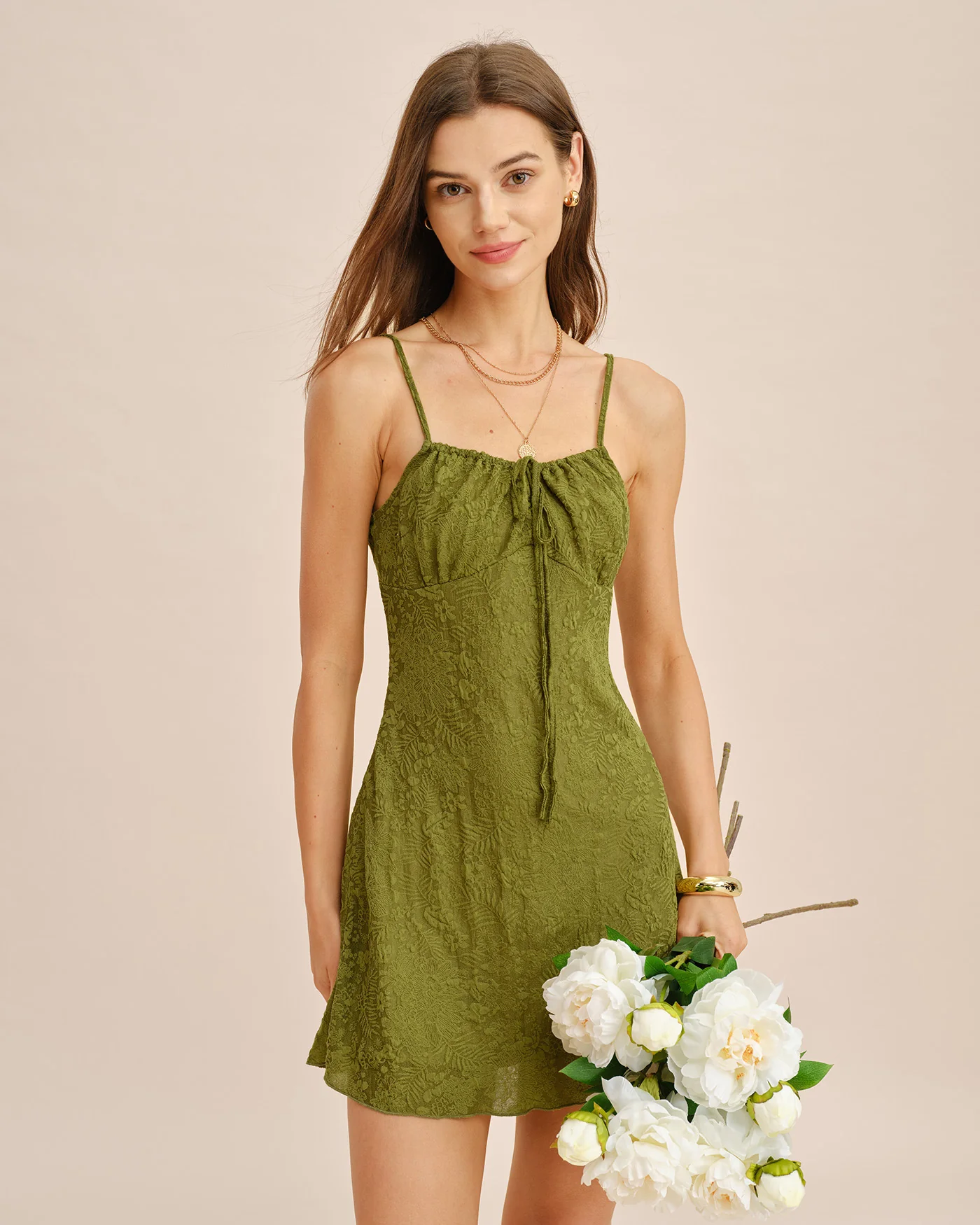 Green Ruched A-Line Slip Mini Dress - Image 3