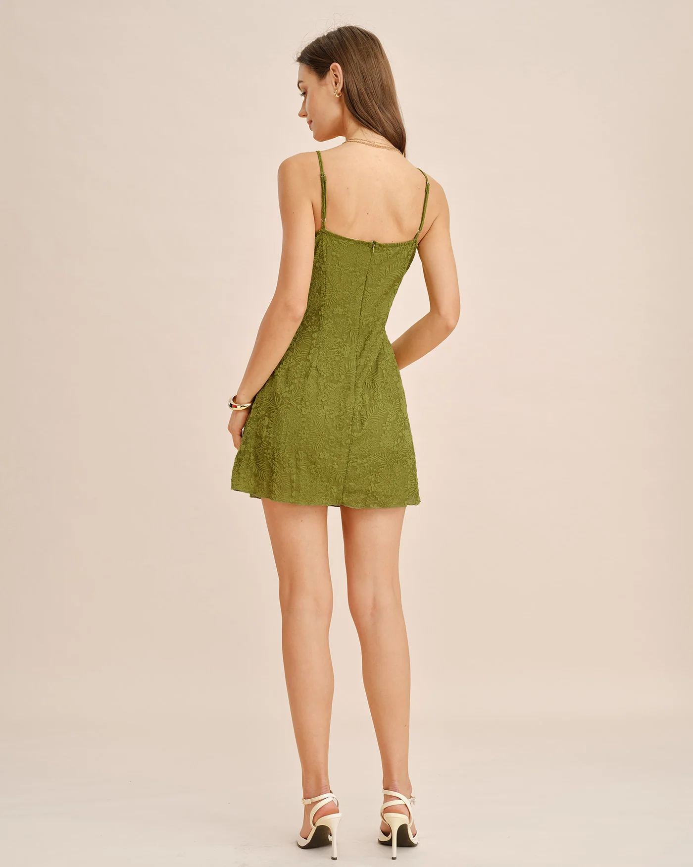 Green Ruched A-Line Slip Mini Dress - Image 6