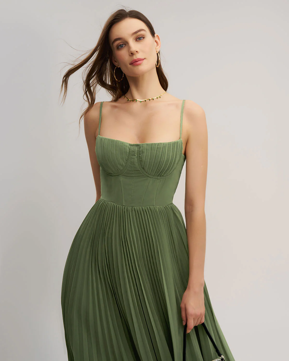 Green Sweetheart Neck Flowy Slip Maxi Dress - Image 2