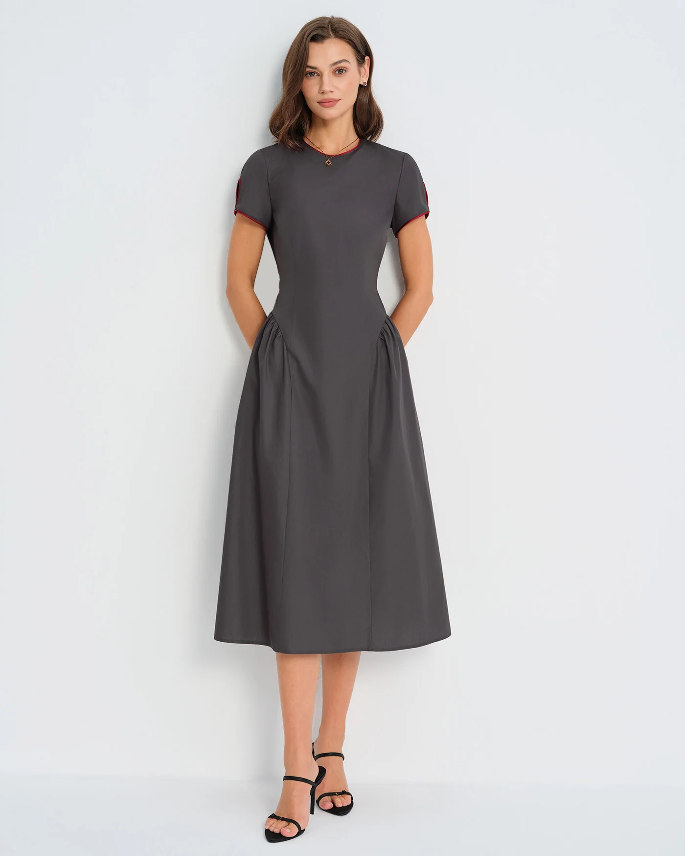 Grey Round Neck Midi Dress - Image 2